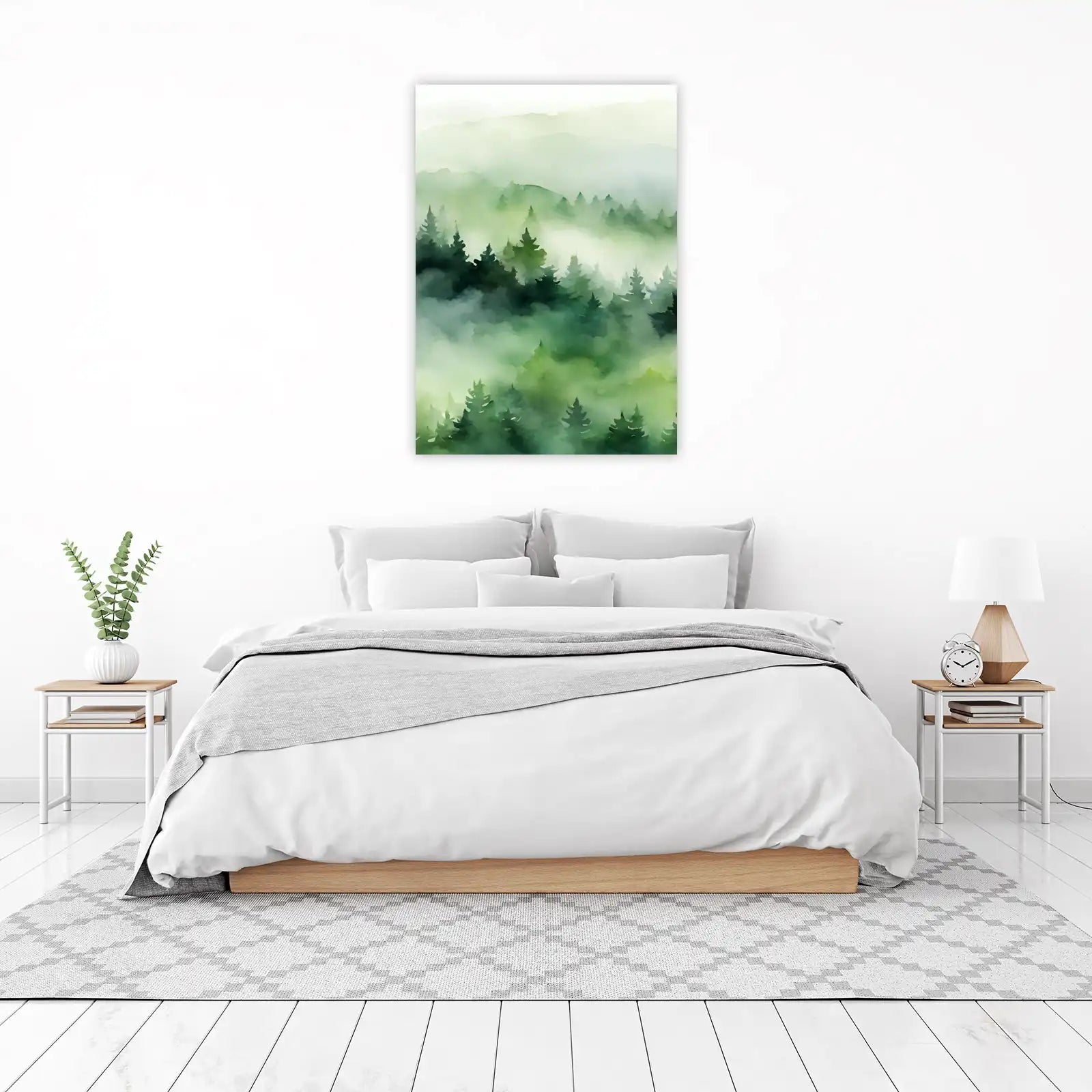 Misty Forest Watercolor Trees Wall Art