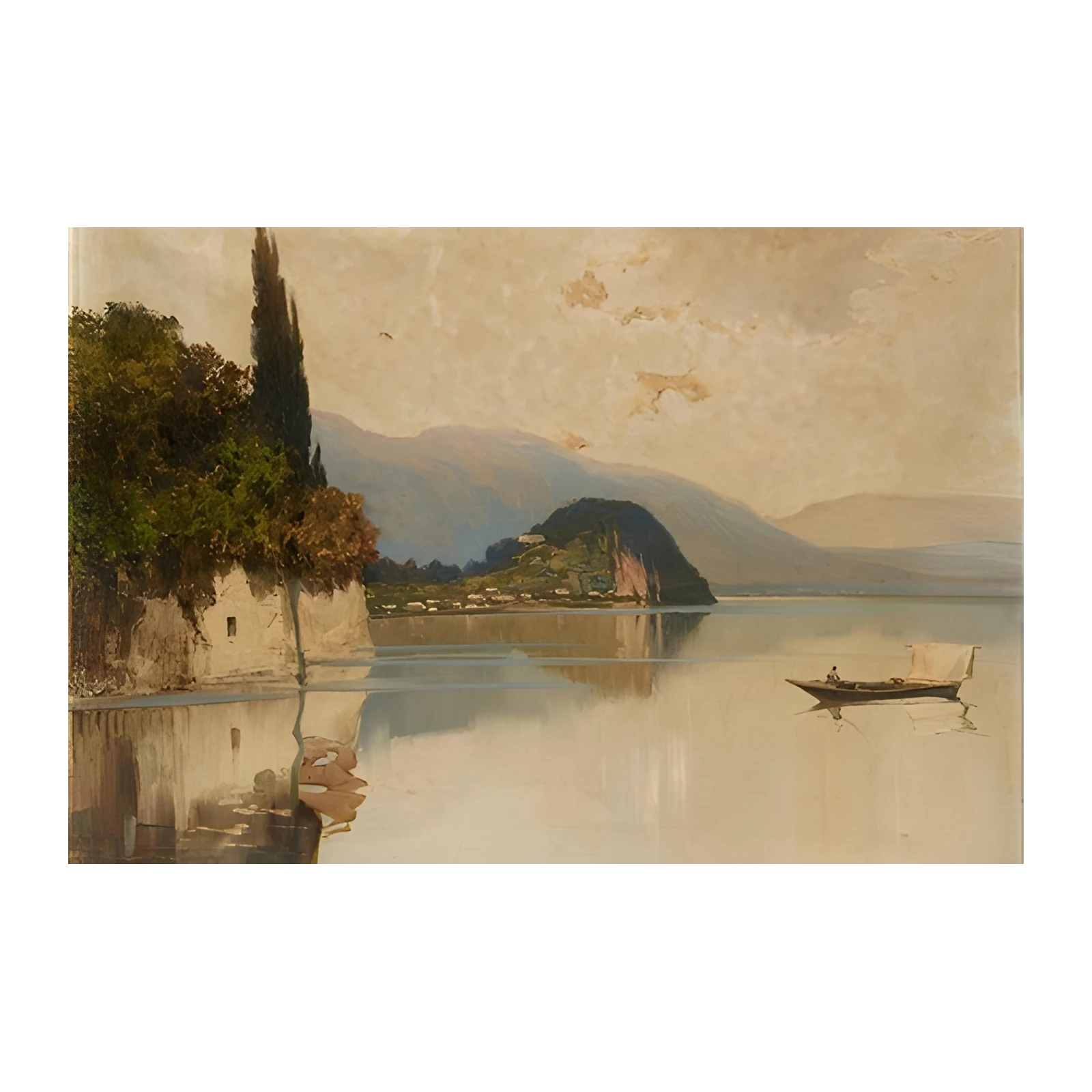 Serene Lake Landscape with Boat Wall Art