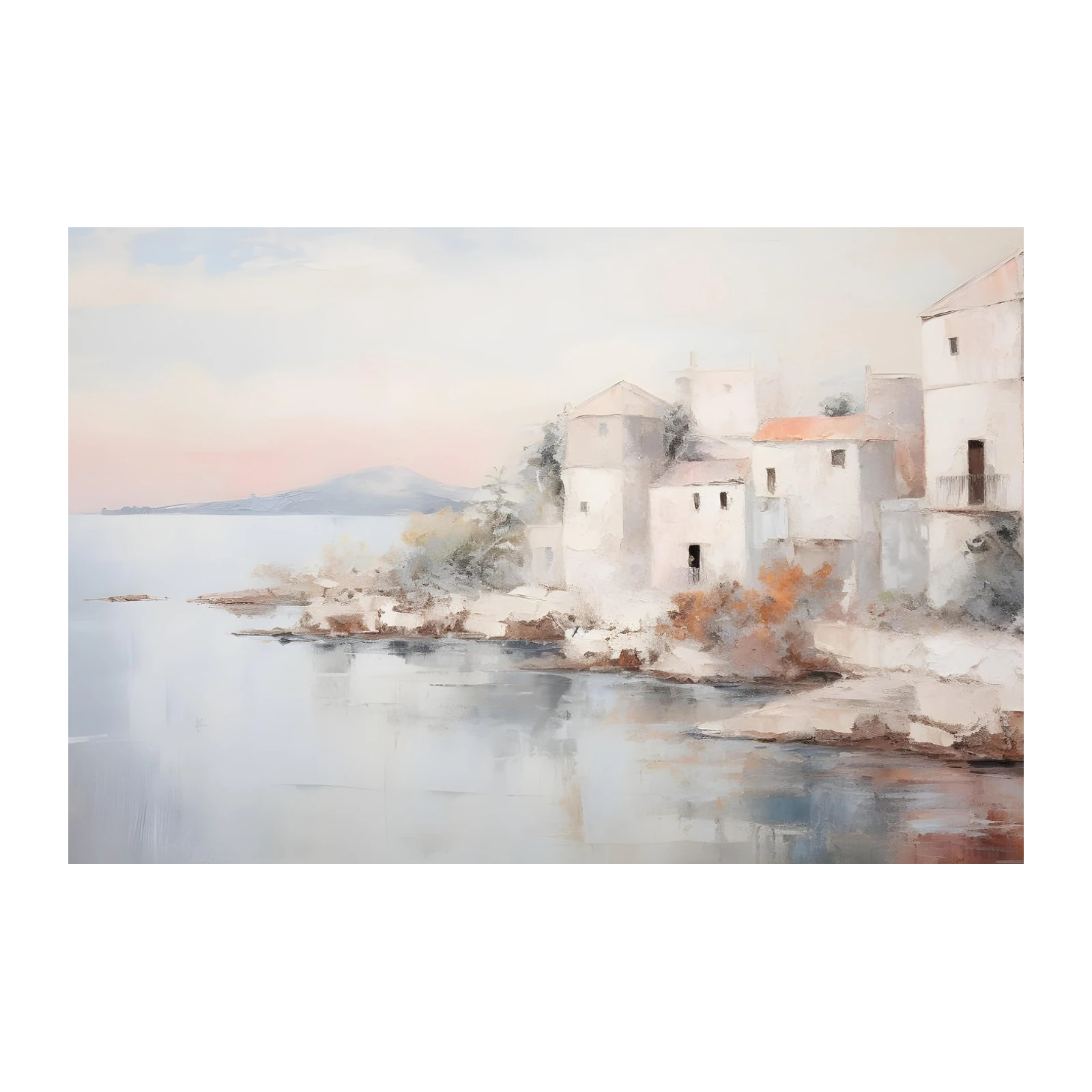 Serene Coastal Village Landscape Wall Art