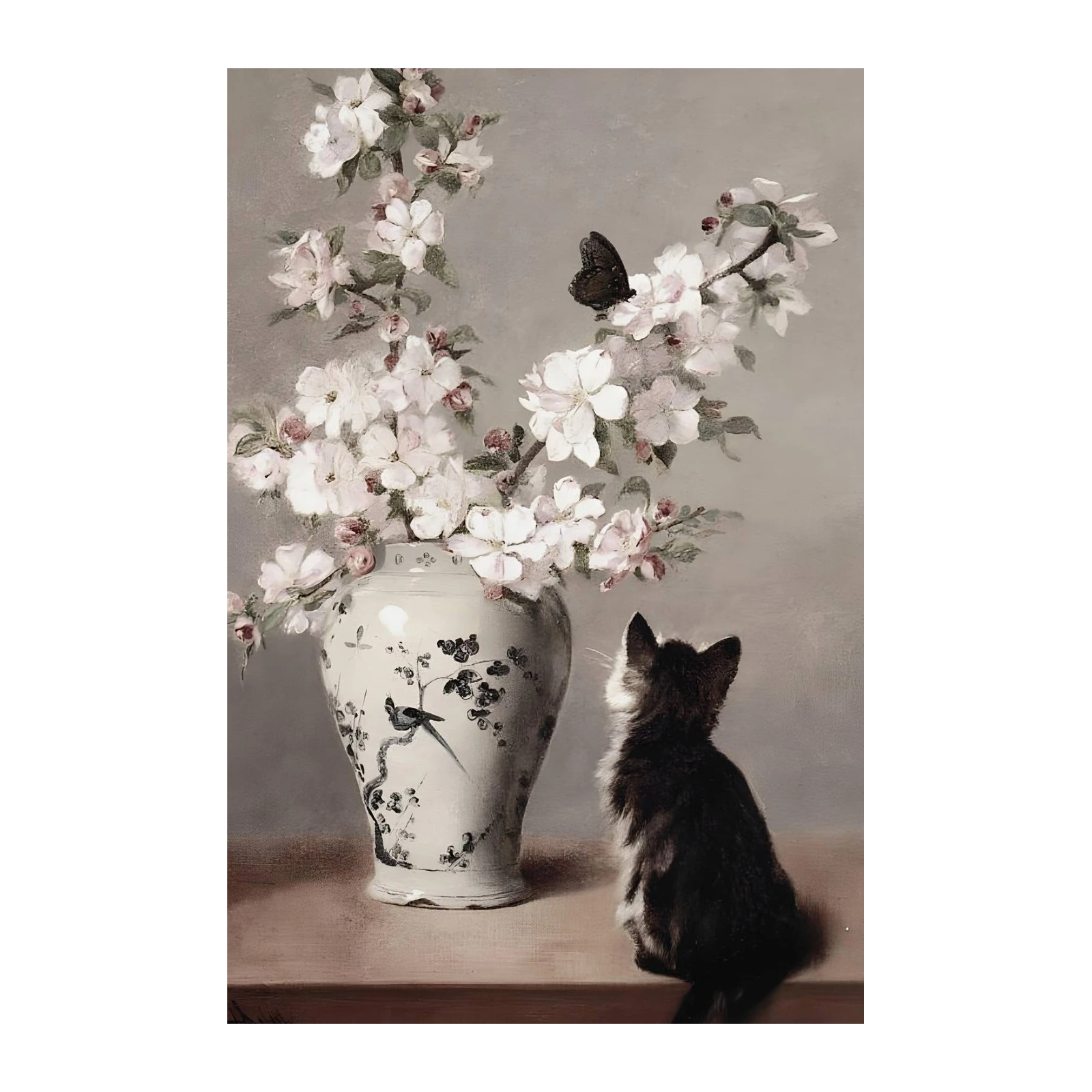 Whimsical Kitten & Blossom Butterfly Wall Art