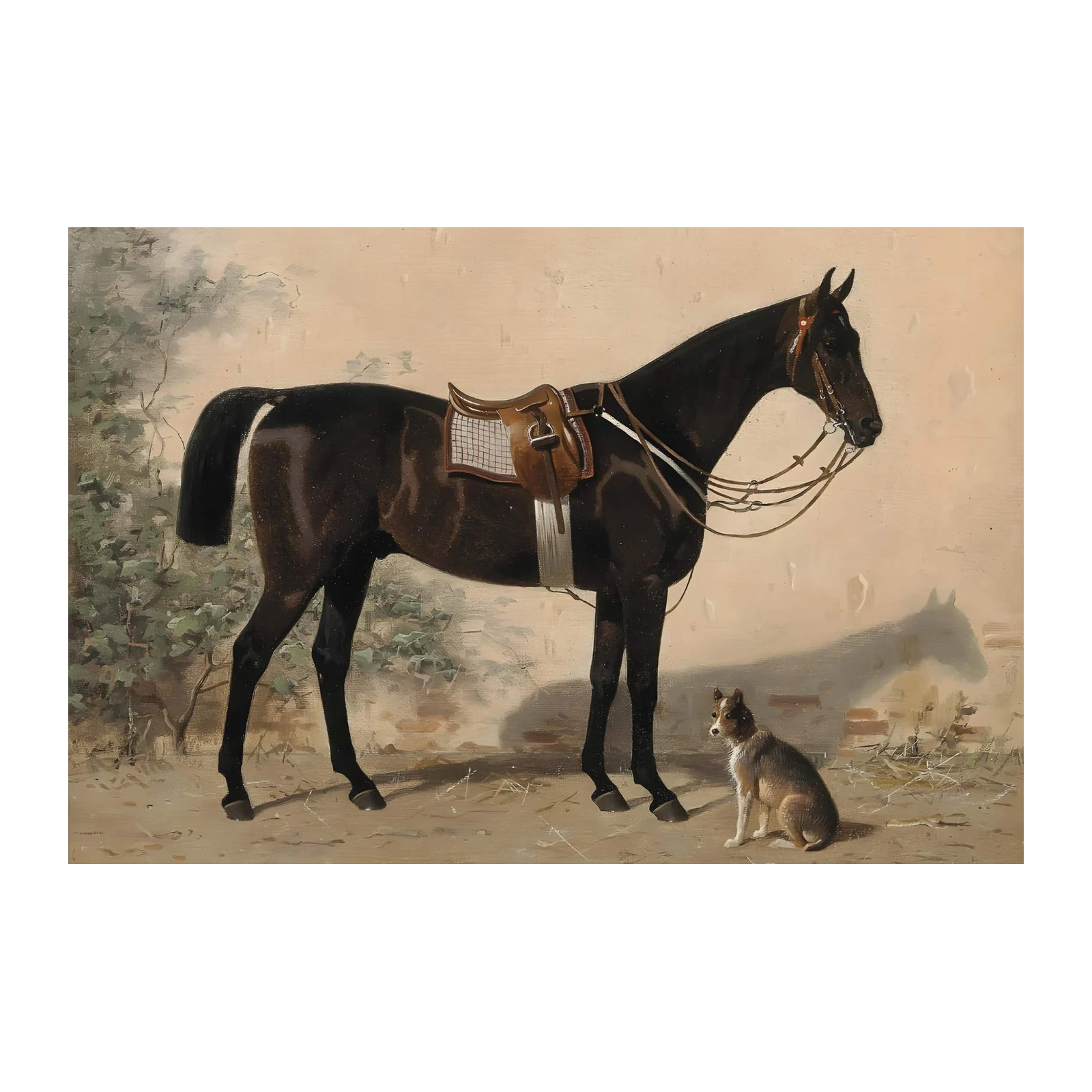 Elegant Horse & Loyal Dog Vintage Wall Art