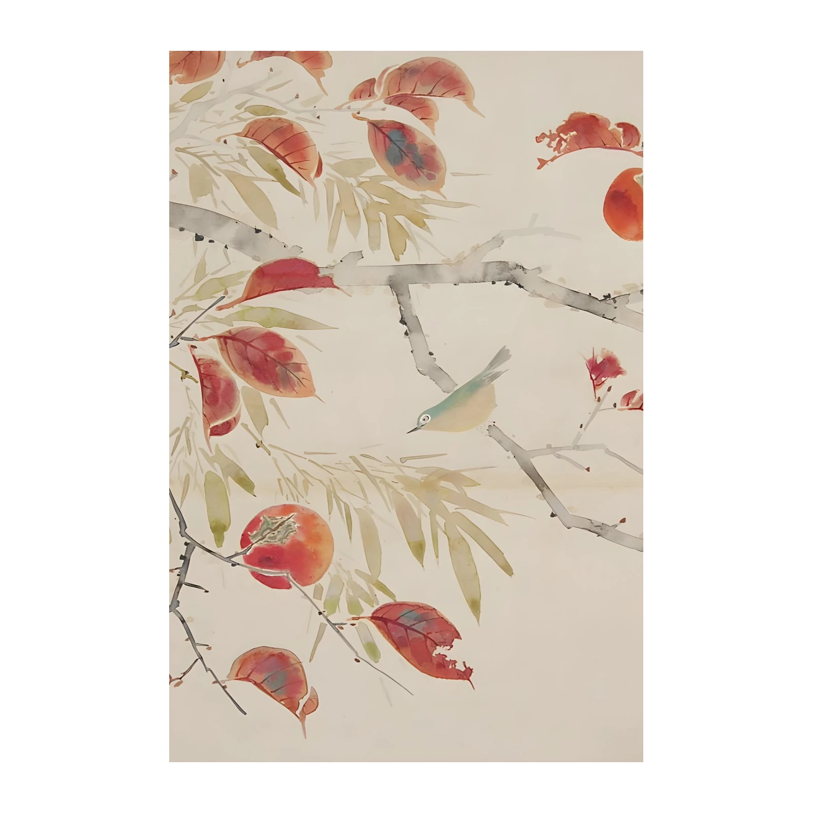 Serene Bird & Persimmon Autumn Wall Art
