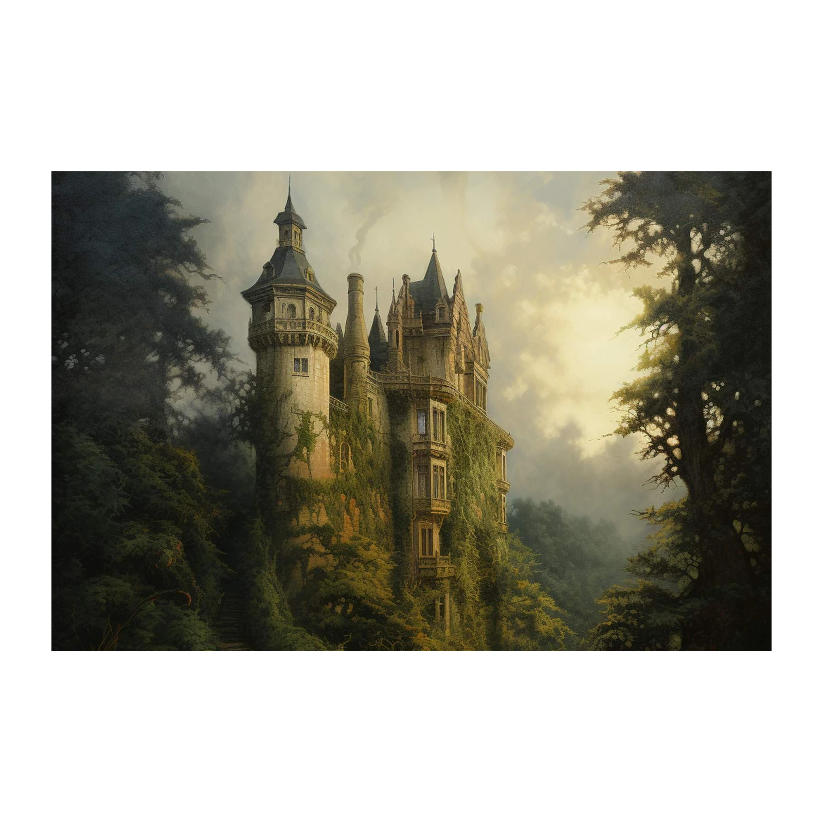 Enchanted Castle in Misty Forest Wall Art