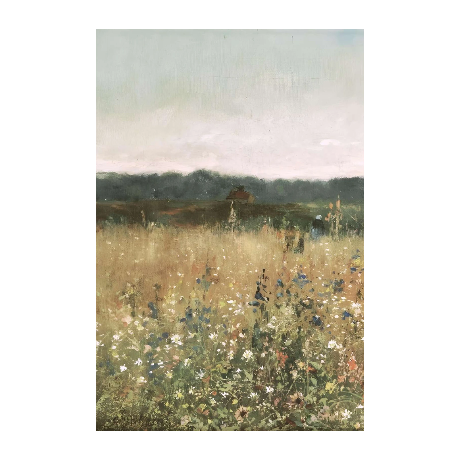 Serene Meadow Landscape Oil Painting Wall Art