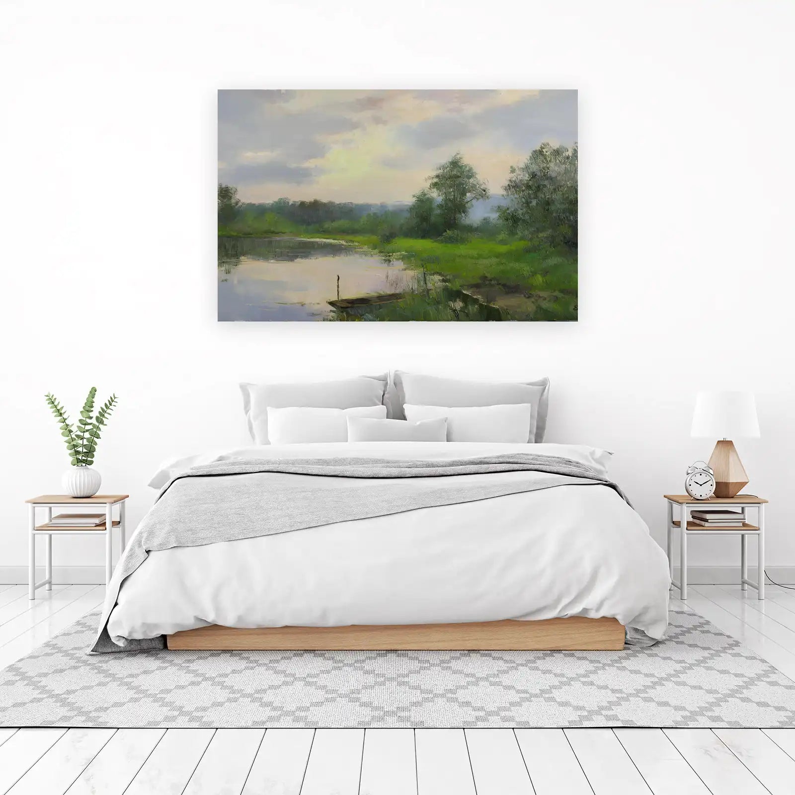 Serene River Landscape Oil Painting Wall Art