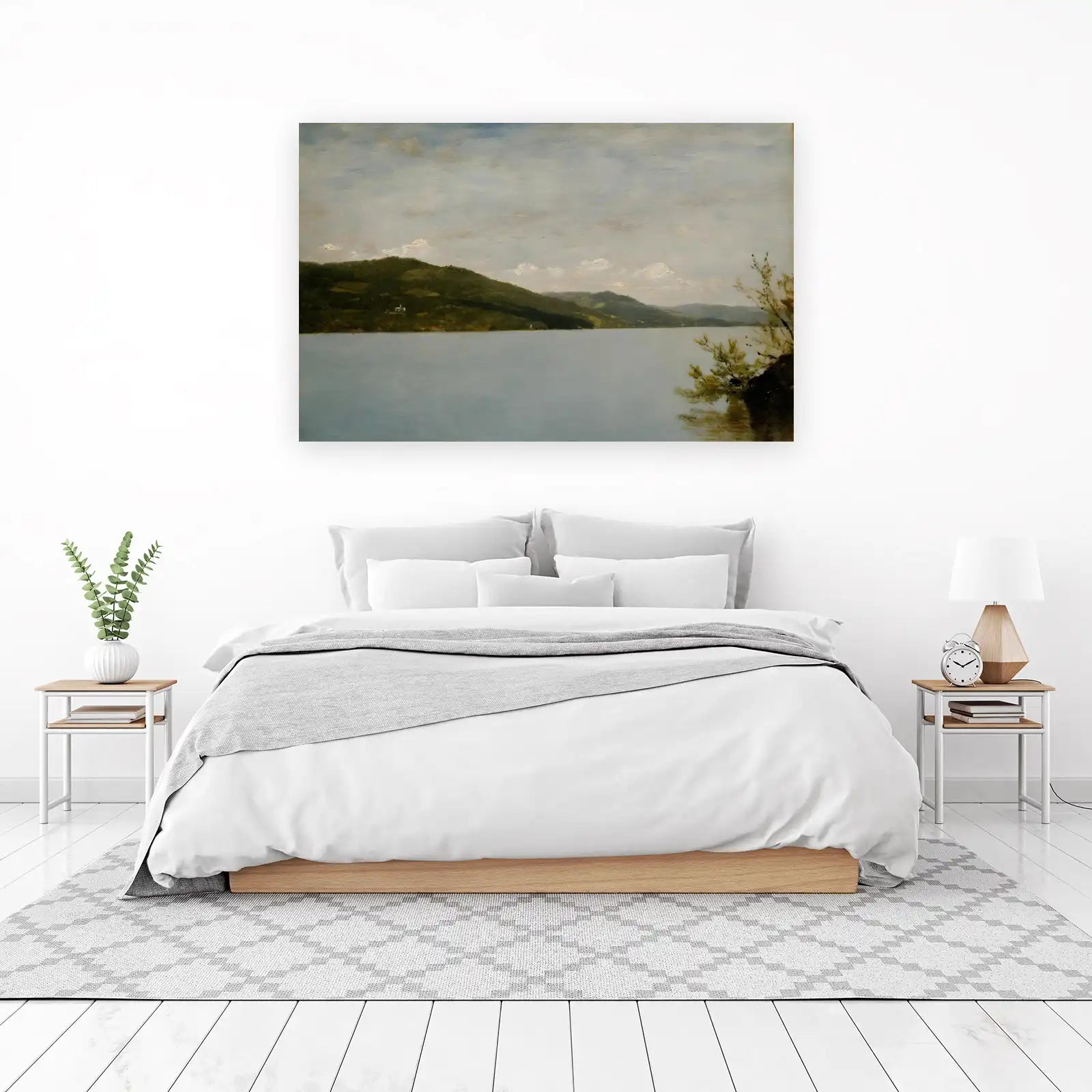 Serene Lake Landscape Oil Painting Wall Art