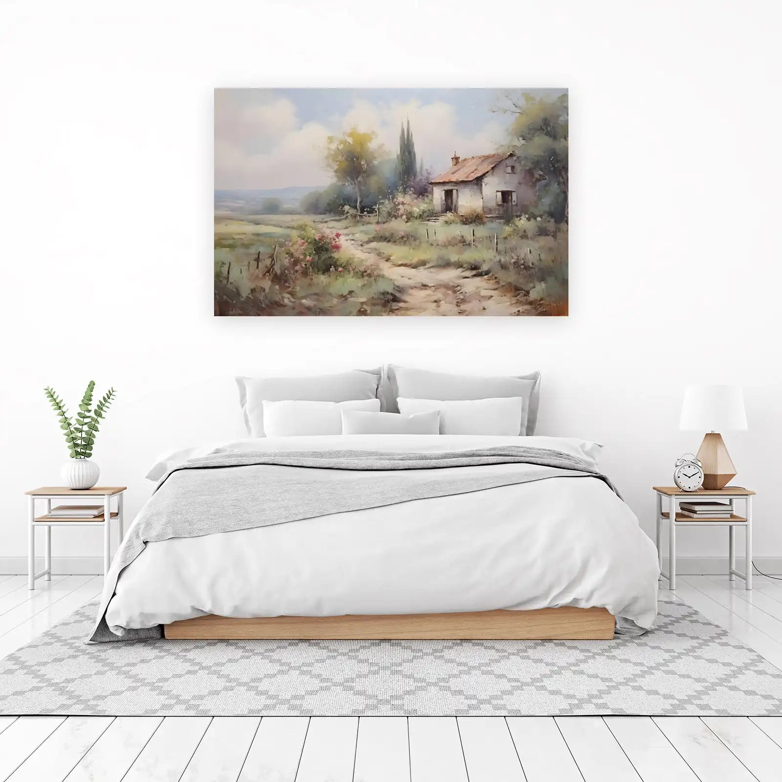 Serene Countryside Cottage Landscape Wall Art