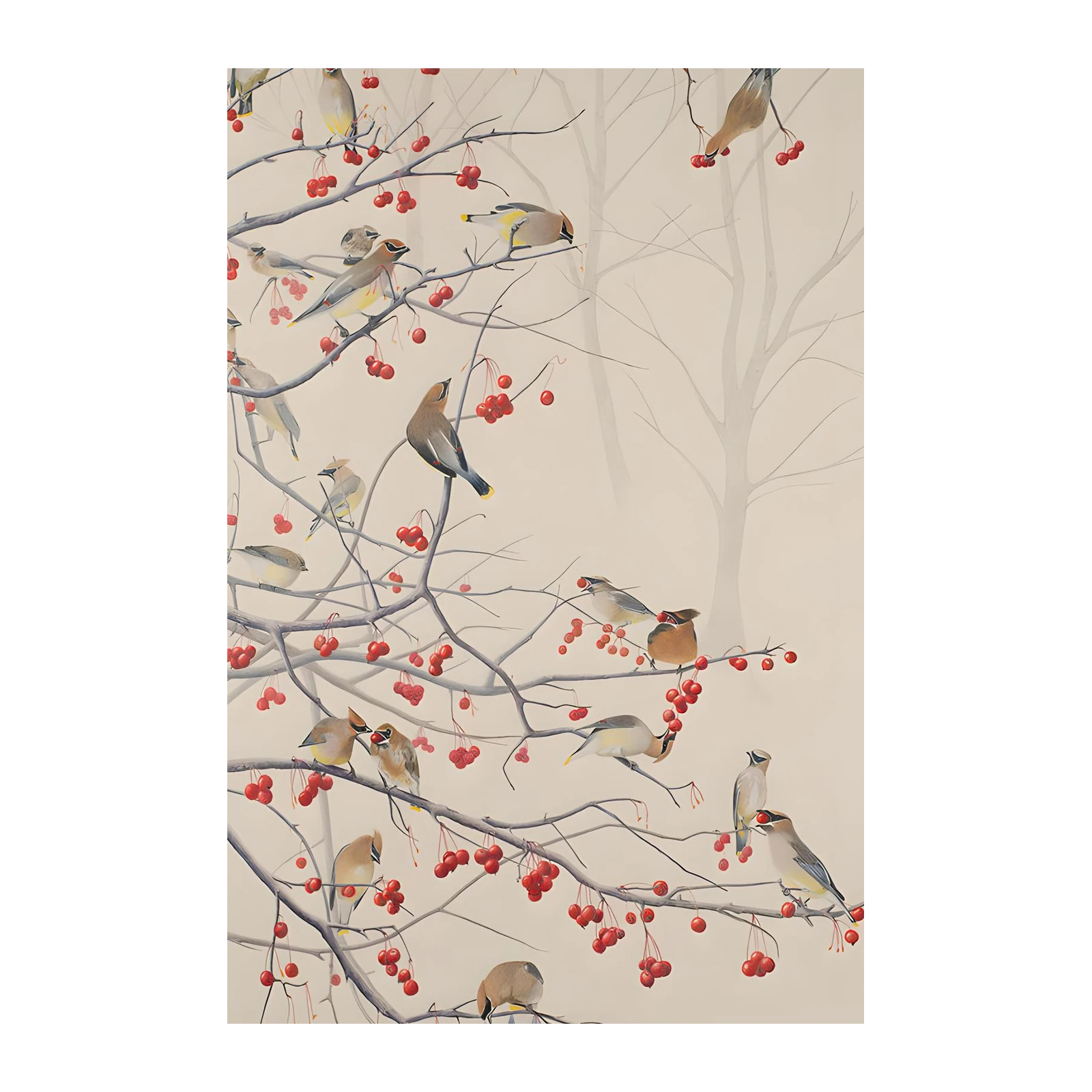 Cedar Waxwing Berry Feast Wall Art