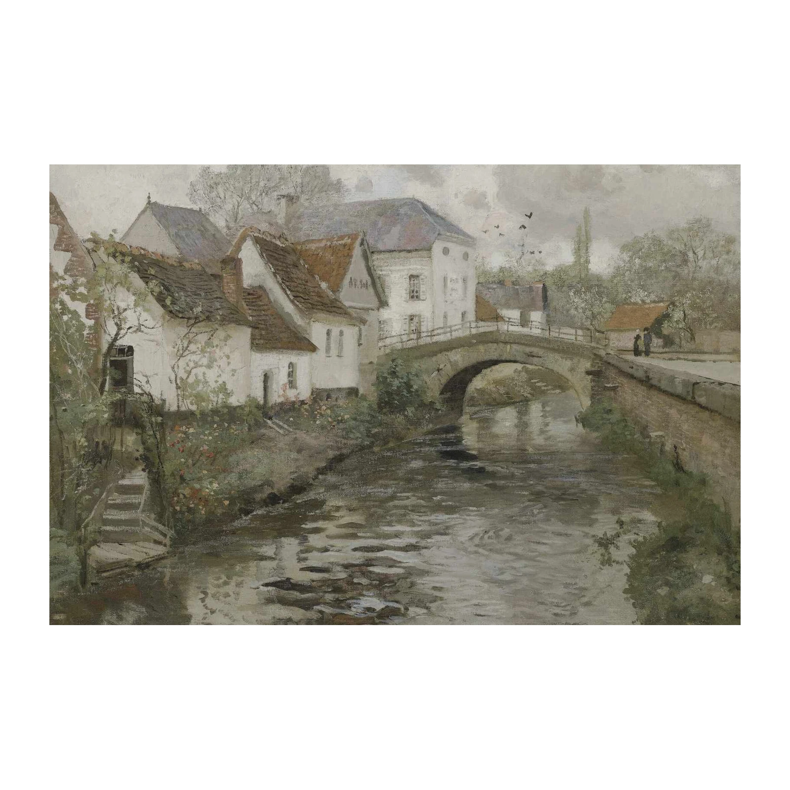 Serene River Bridge Countryside Wall Art