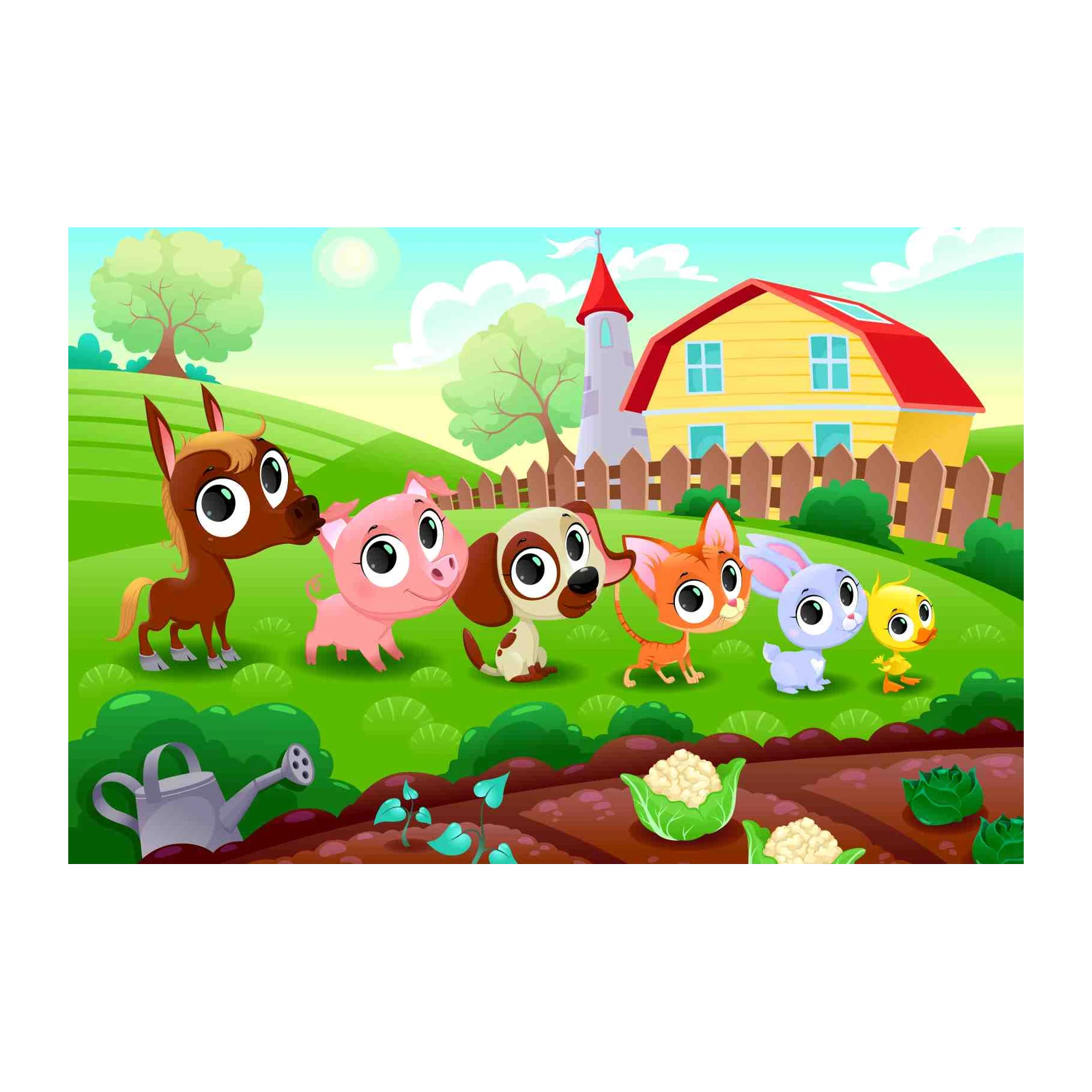 Cute Farm Animals Cartoon Wall Art