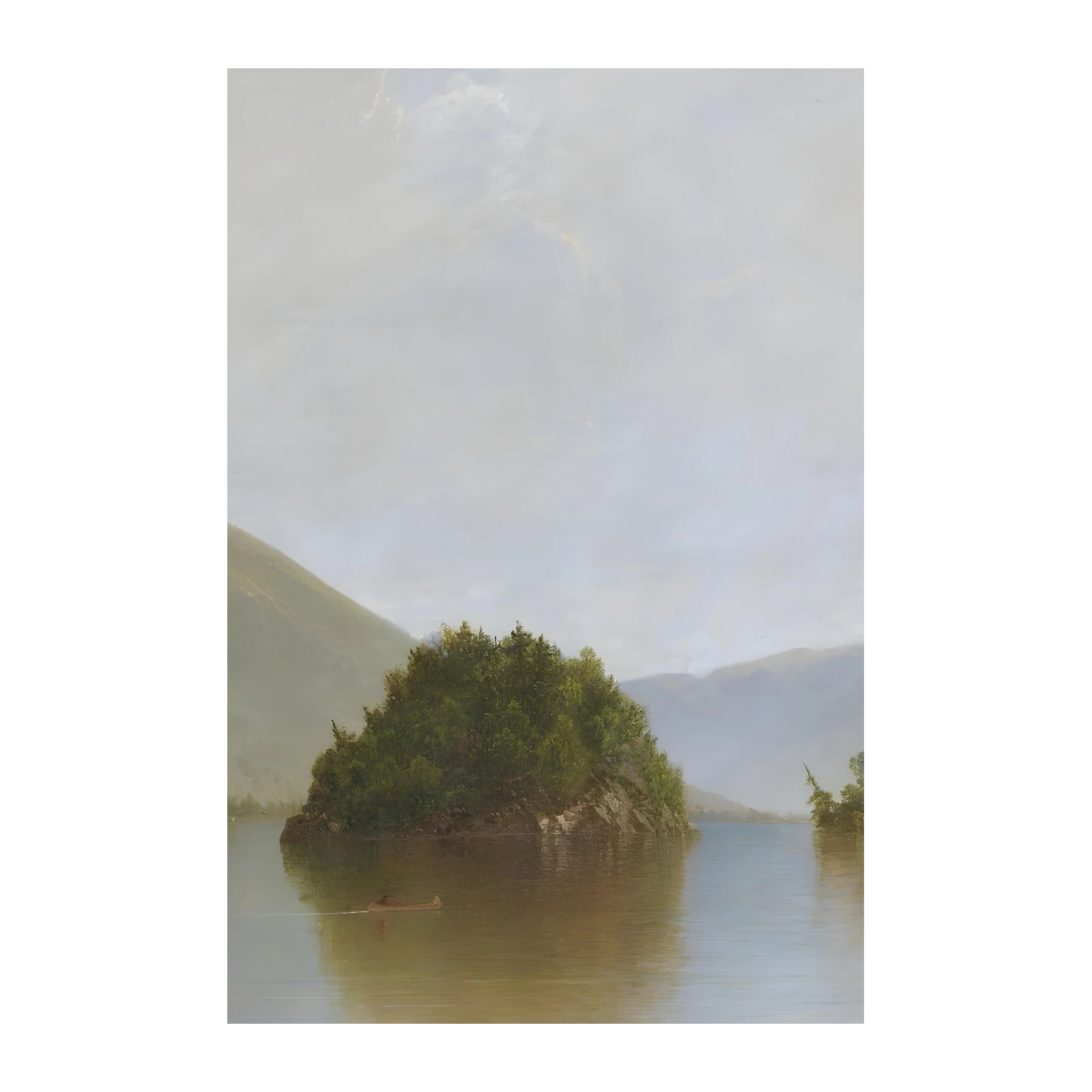 Serene Lake Island Canoe Landscape Wall Art