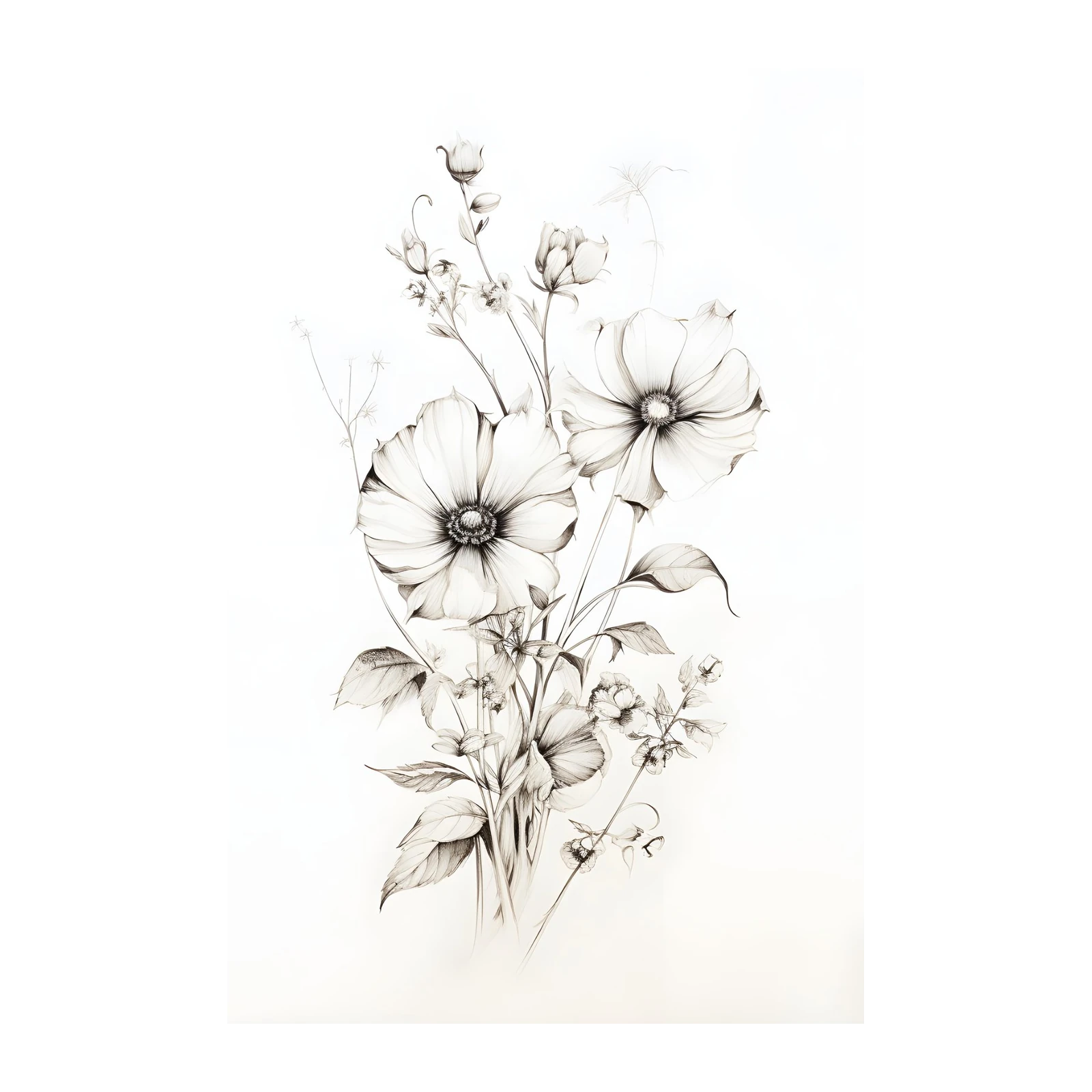 Botanical Pencil Sketch Floral Wall Art
