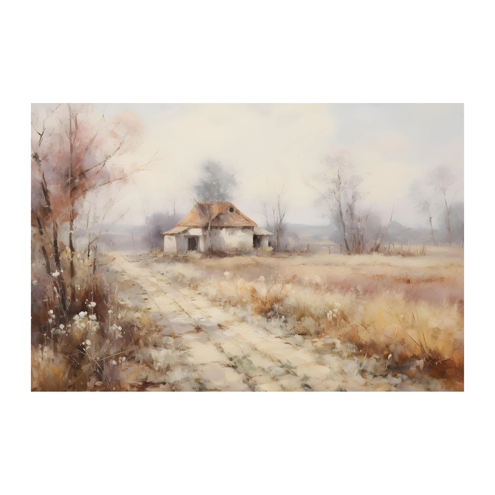 Serene Winter Cottage Landscape Wall Art