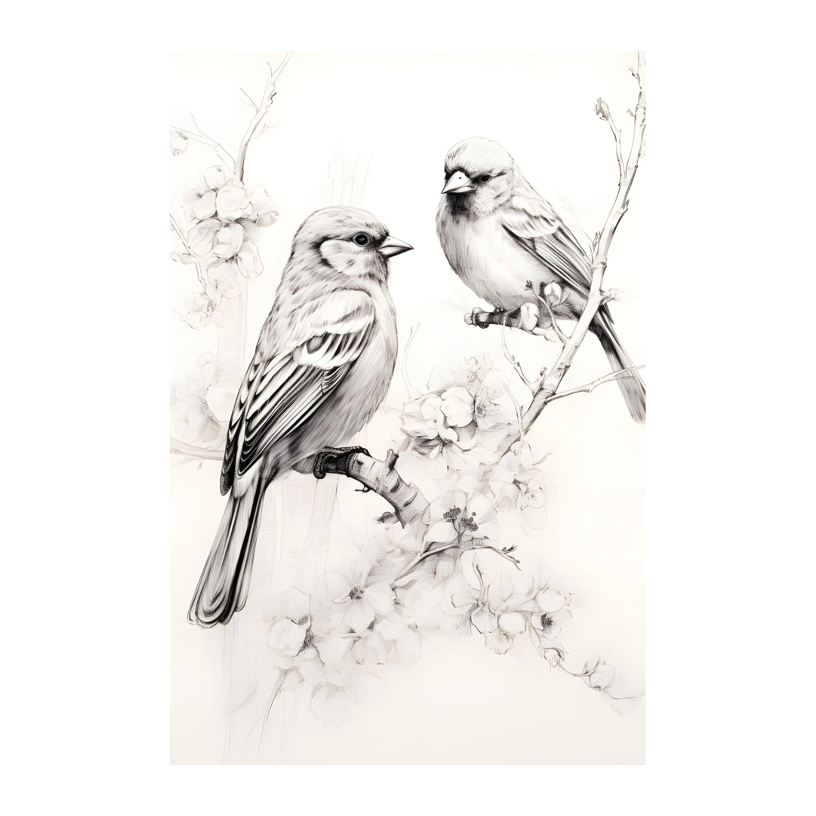 Elegant Bird & Blossom Sketch Wall Art