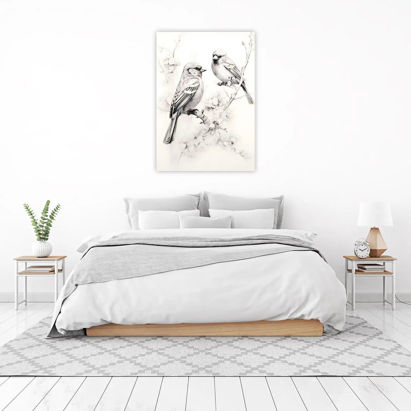 Elegant Bird & Blossom Sketch Wall Art