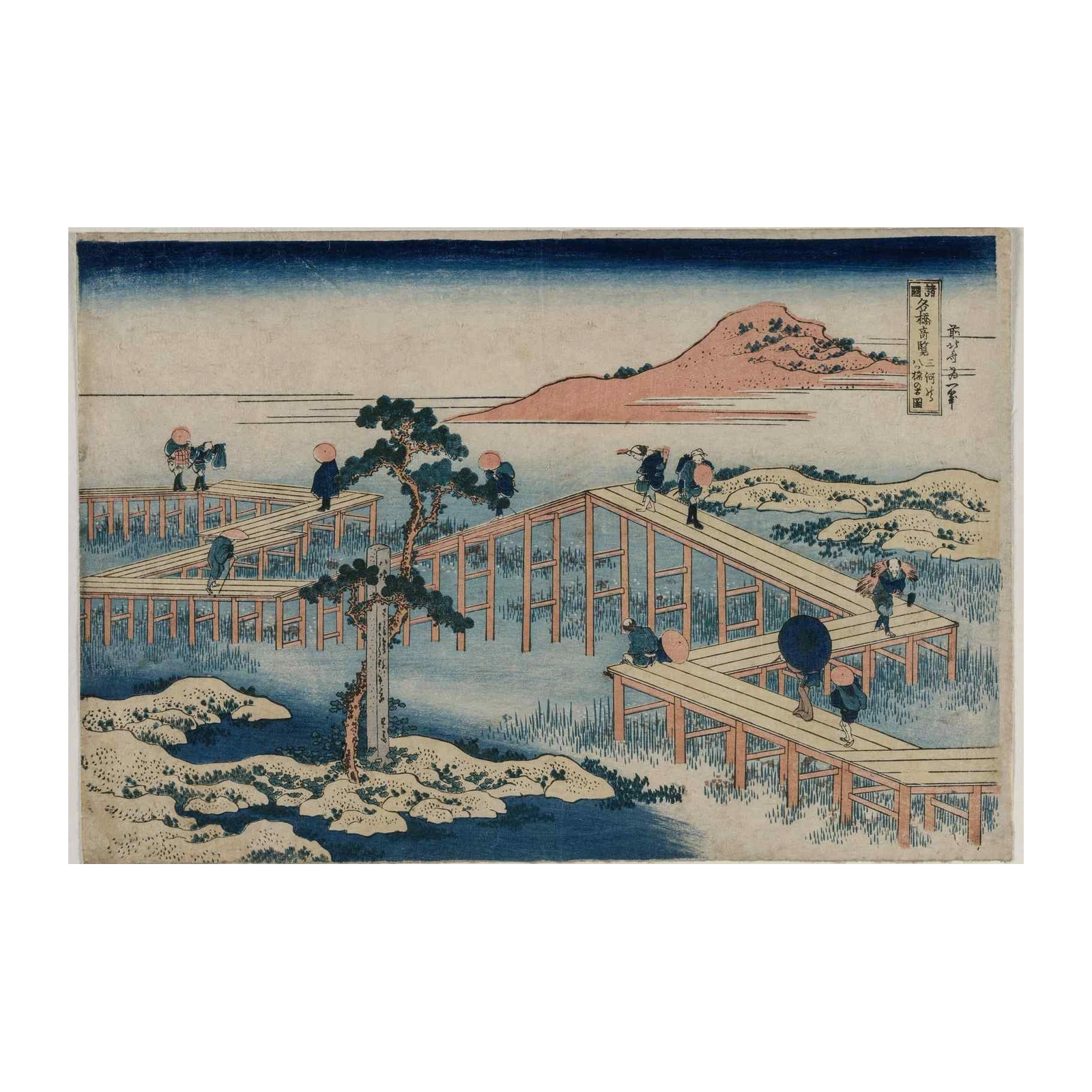 Japanese Woodblock Bridge Scene Wall Art