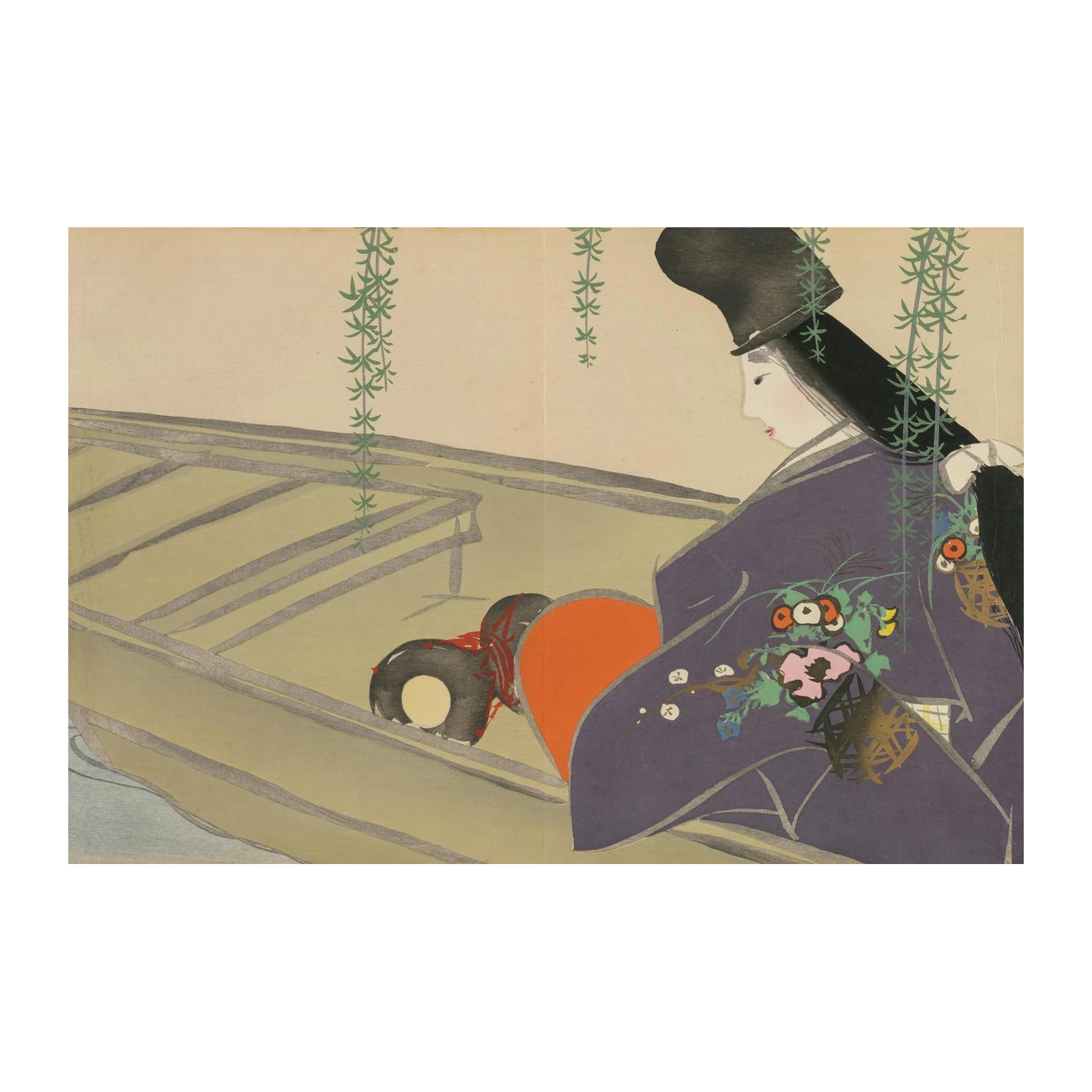 Elegant Japanese Woman Purple Kimono Wall Art