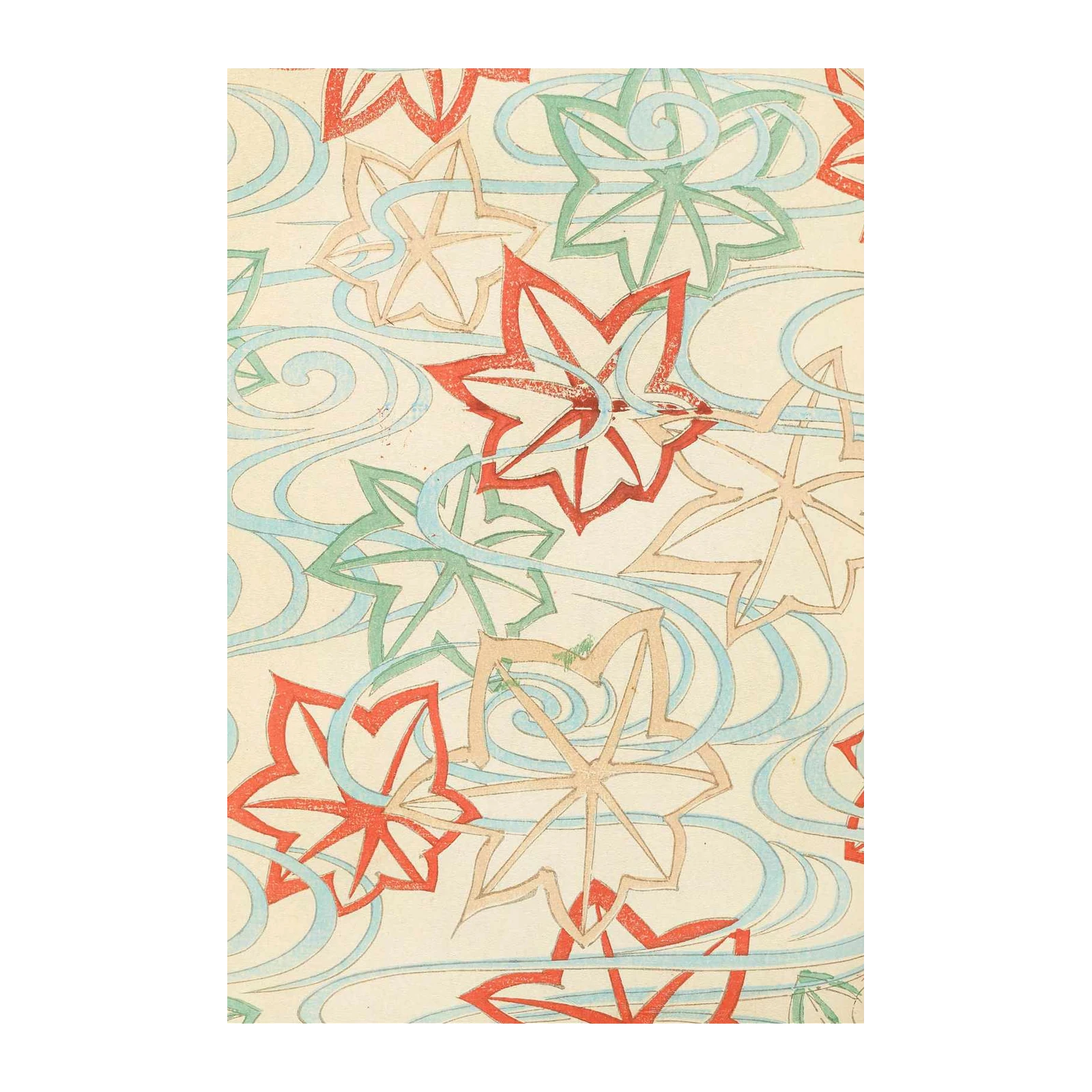 Japanese Maple Leaf Water Waves Wall Art
