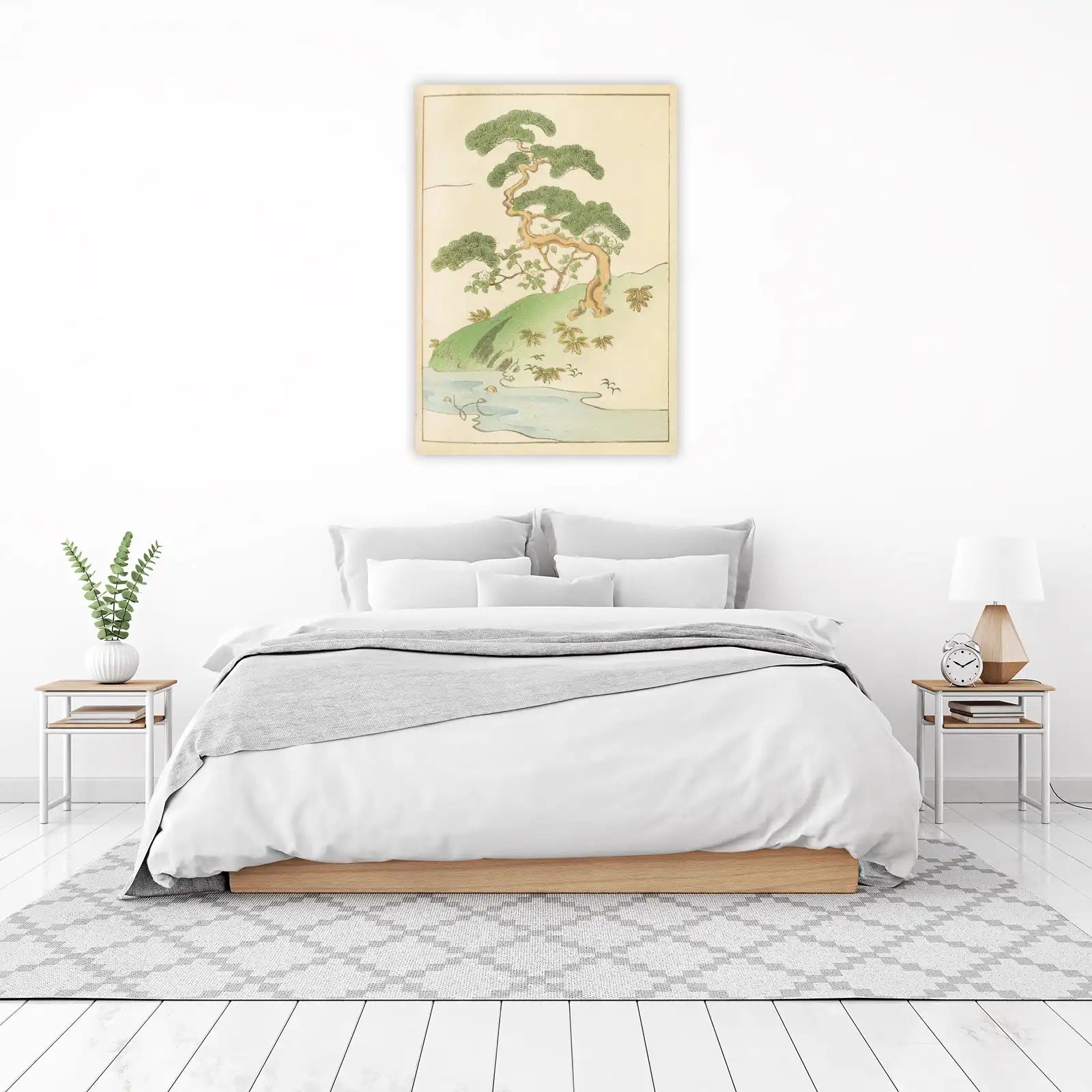 Serene Pine & Camellias Japanese Art Wall Art