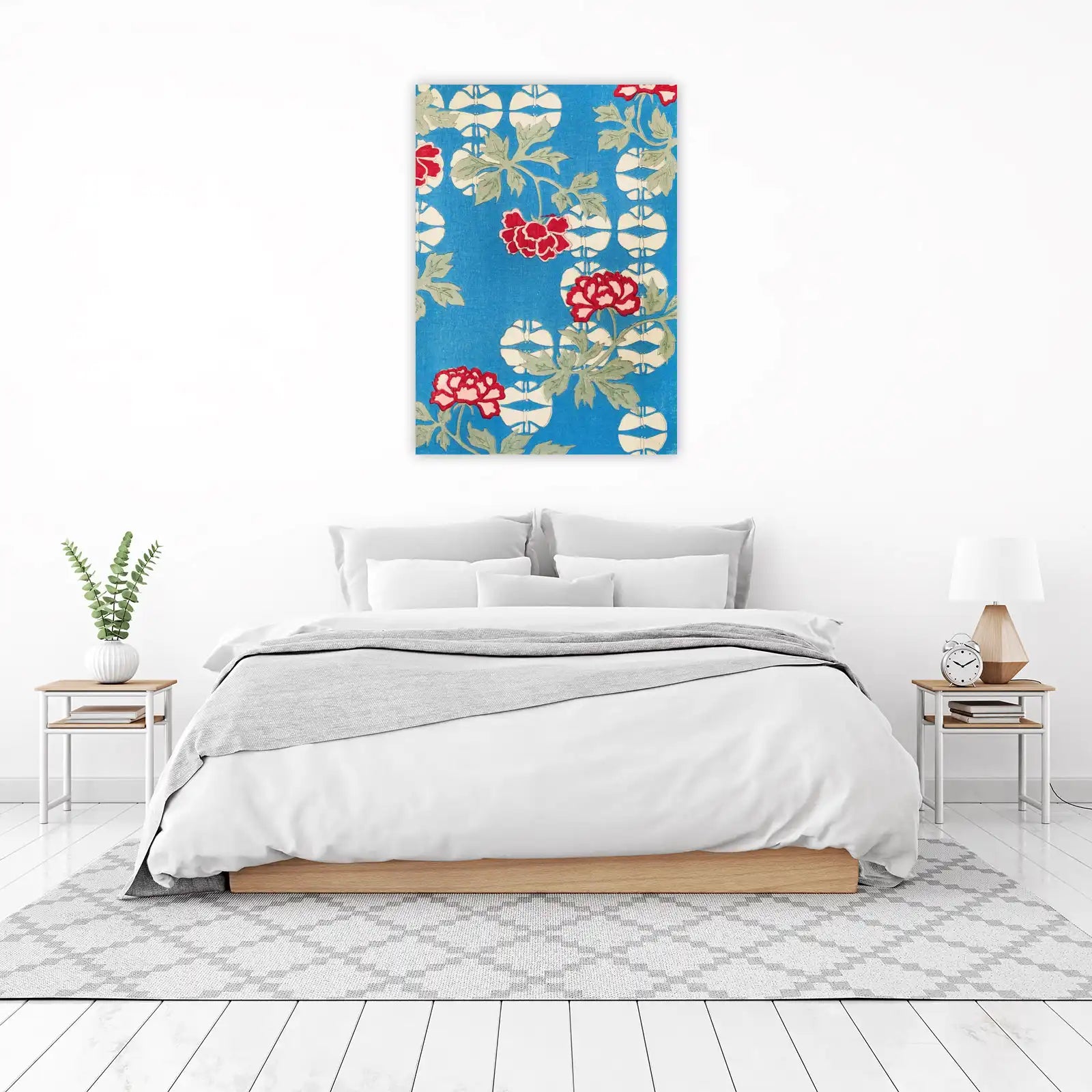 Vibrant Peony & Butterfly Blue Wall Art