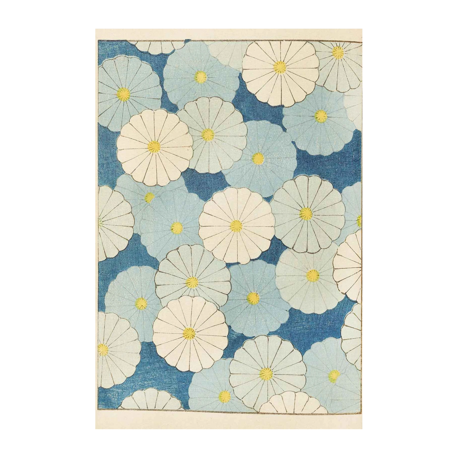 Serene Chrysanthemum Floral Blue Wall Art