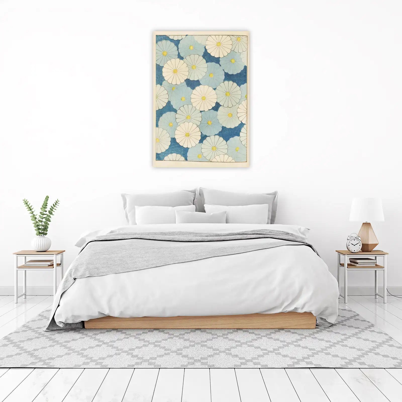 Serene Chrysanthemum Floral Blue Wall Art