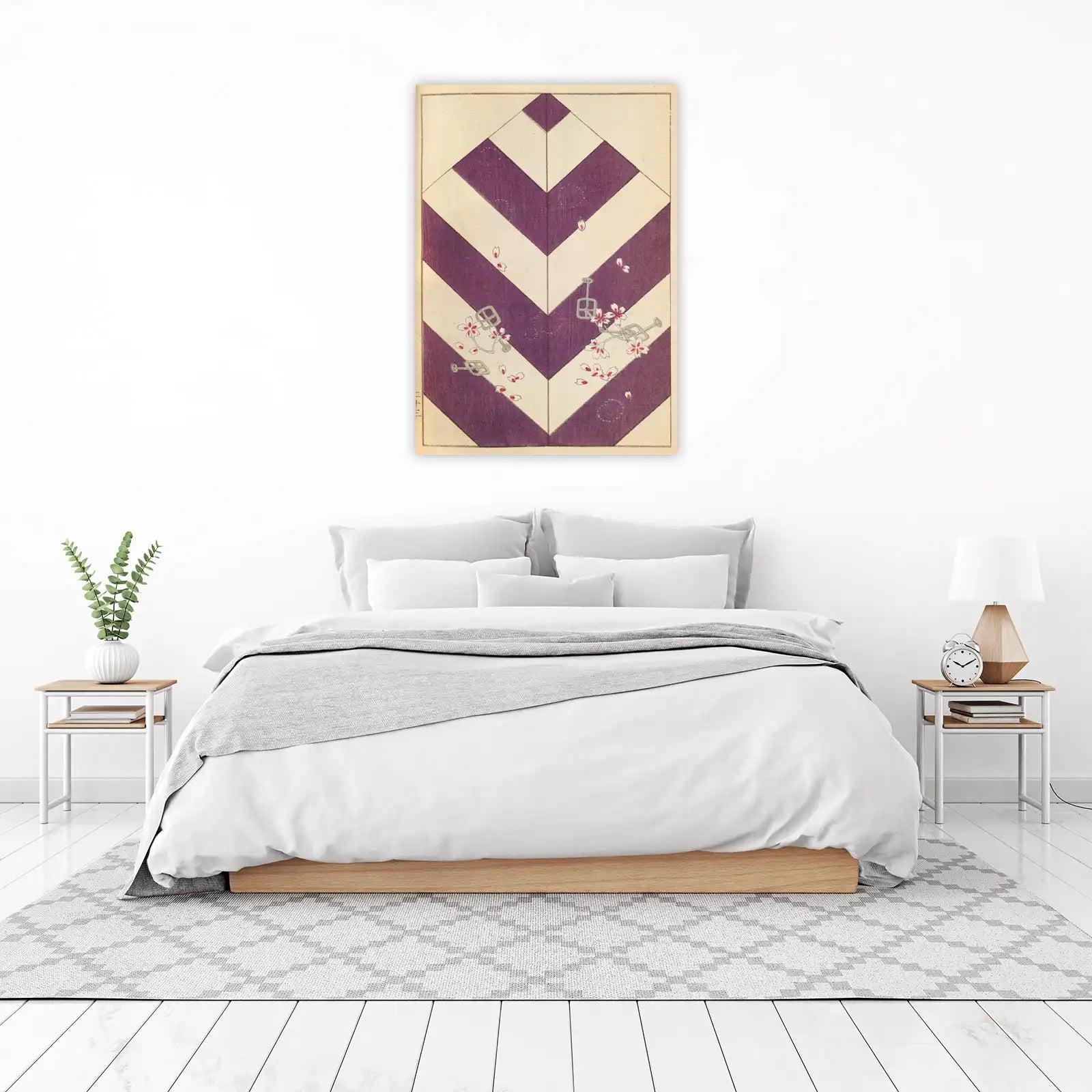 Purple Chevron Cherry Blossom Wall Art