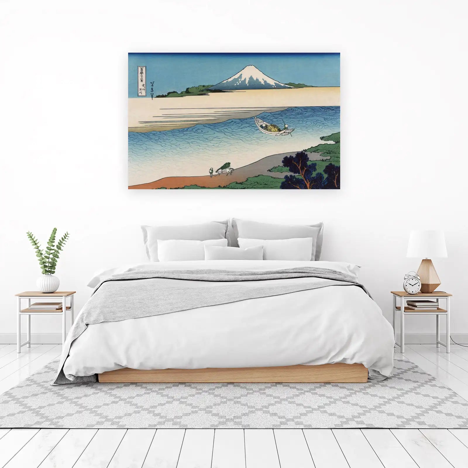Serene Fuji Landscape Boat Journey Wall Art
