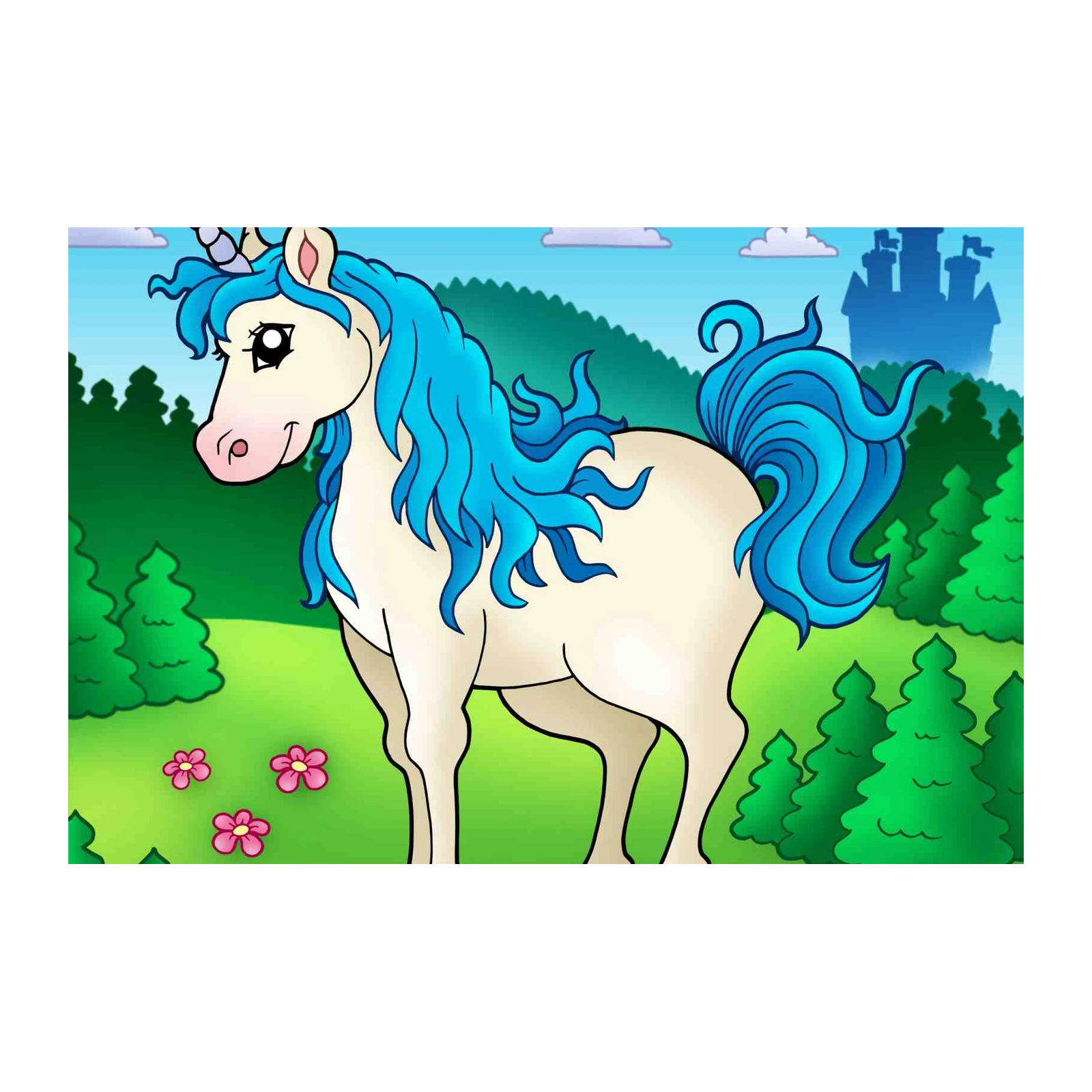 Magical Blue Unicorn Enchanted Castle Wall Art
