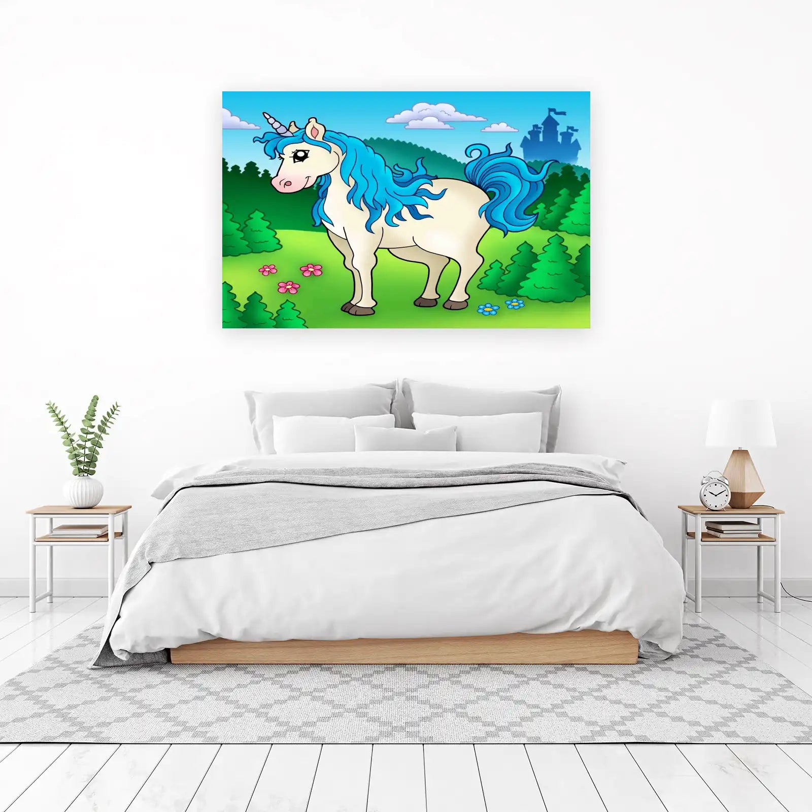Magical Blue Unicorn Enchanted Castle Wall Art