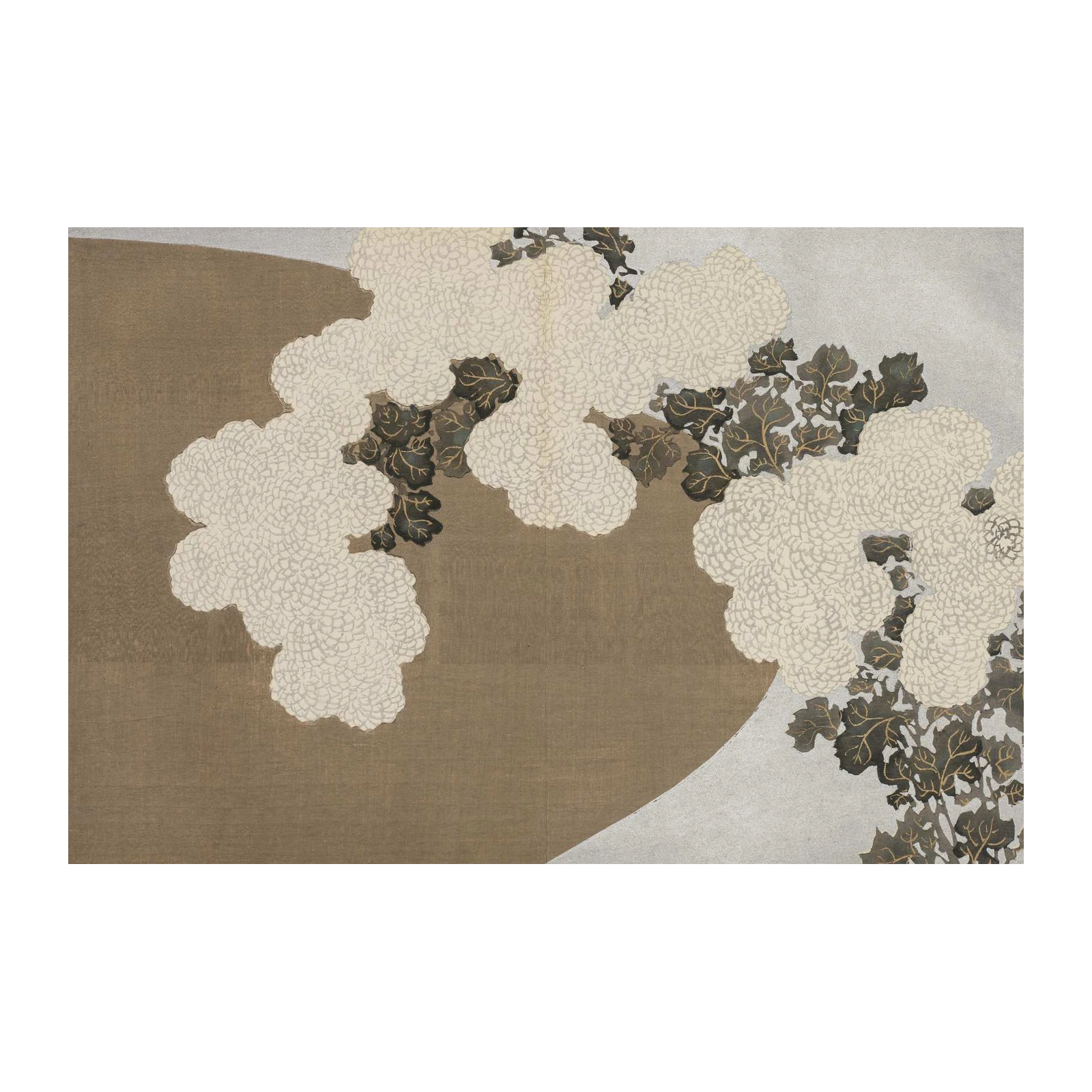 Elegant White Chrysanthemums & Leaves Wall Art