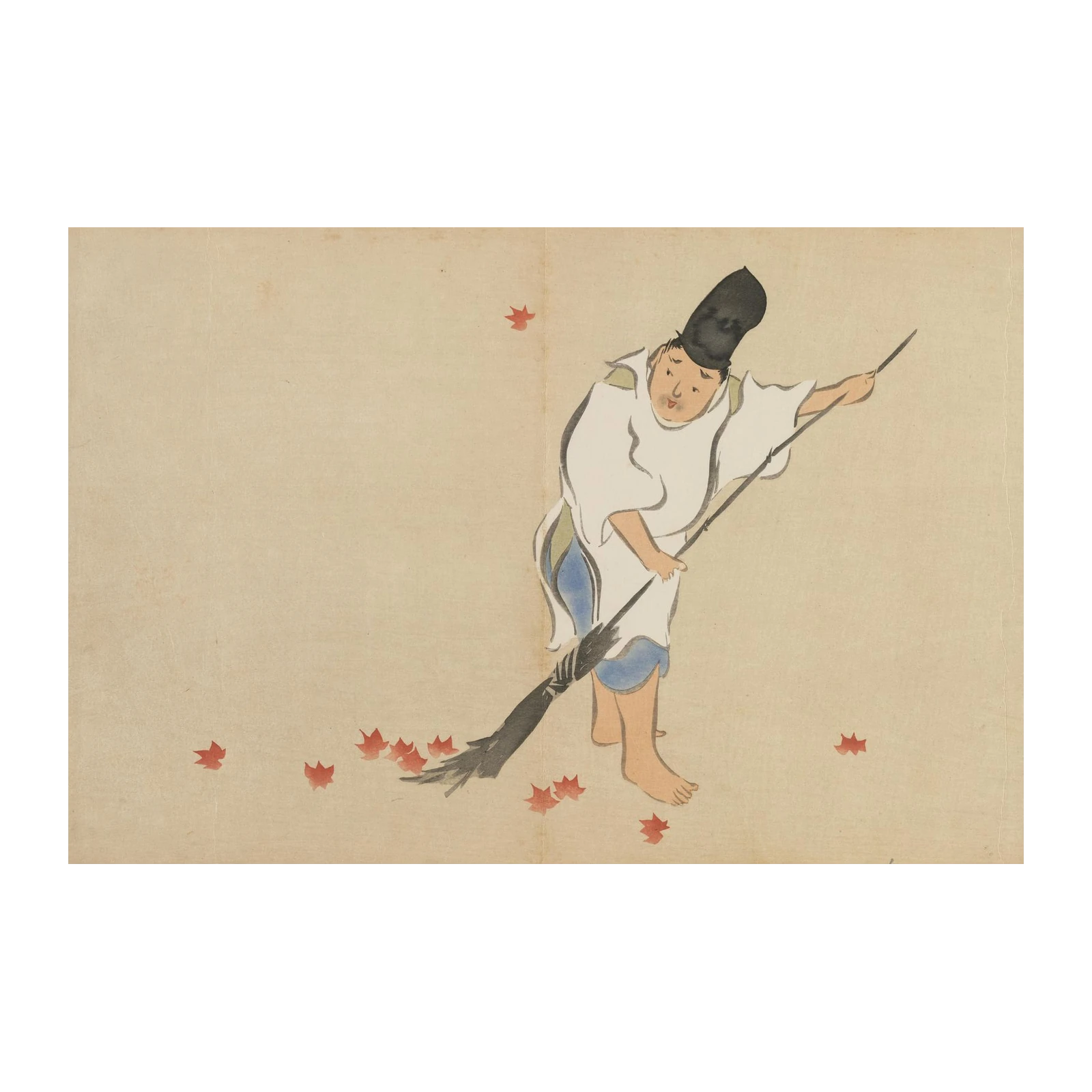 Japanese Man Sweeping Autumn Leaves Wall Art