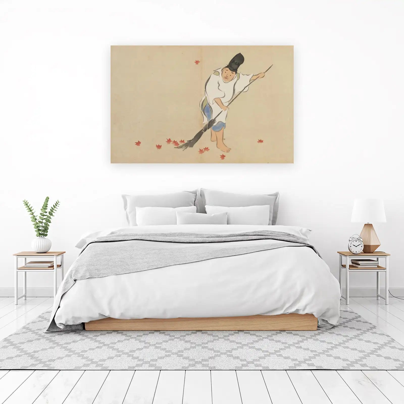 Japanese Man Sweeping Autumn Leaves Wall Art
