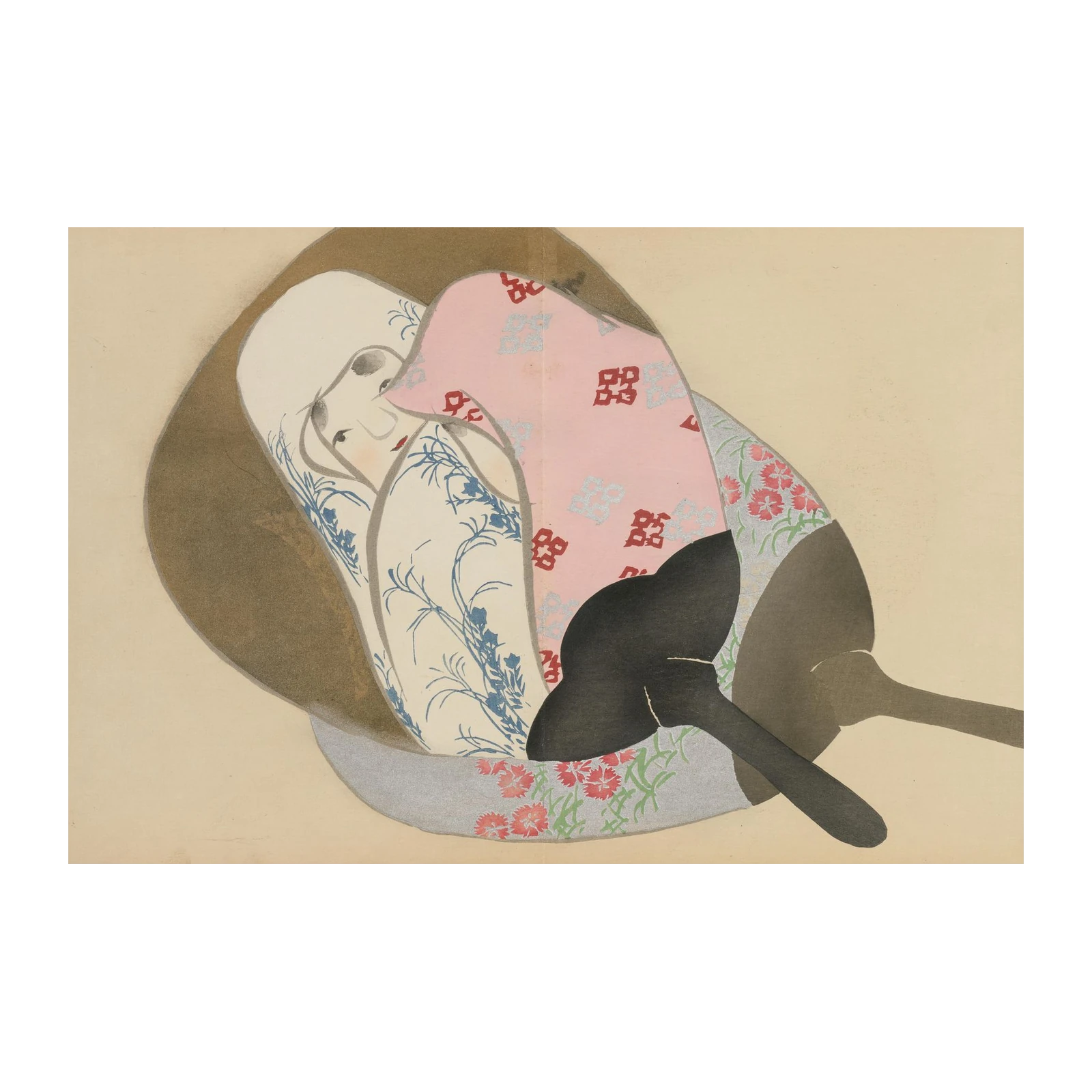 Serene Geisha Faces Floral Pattern Wall Art