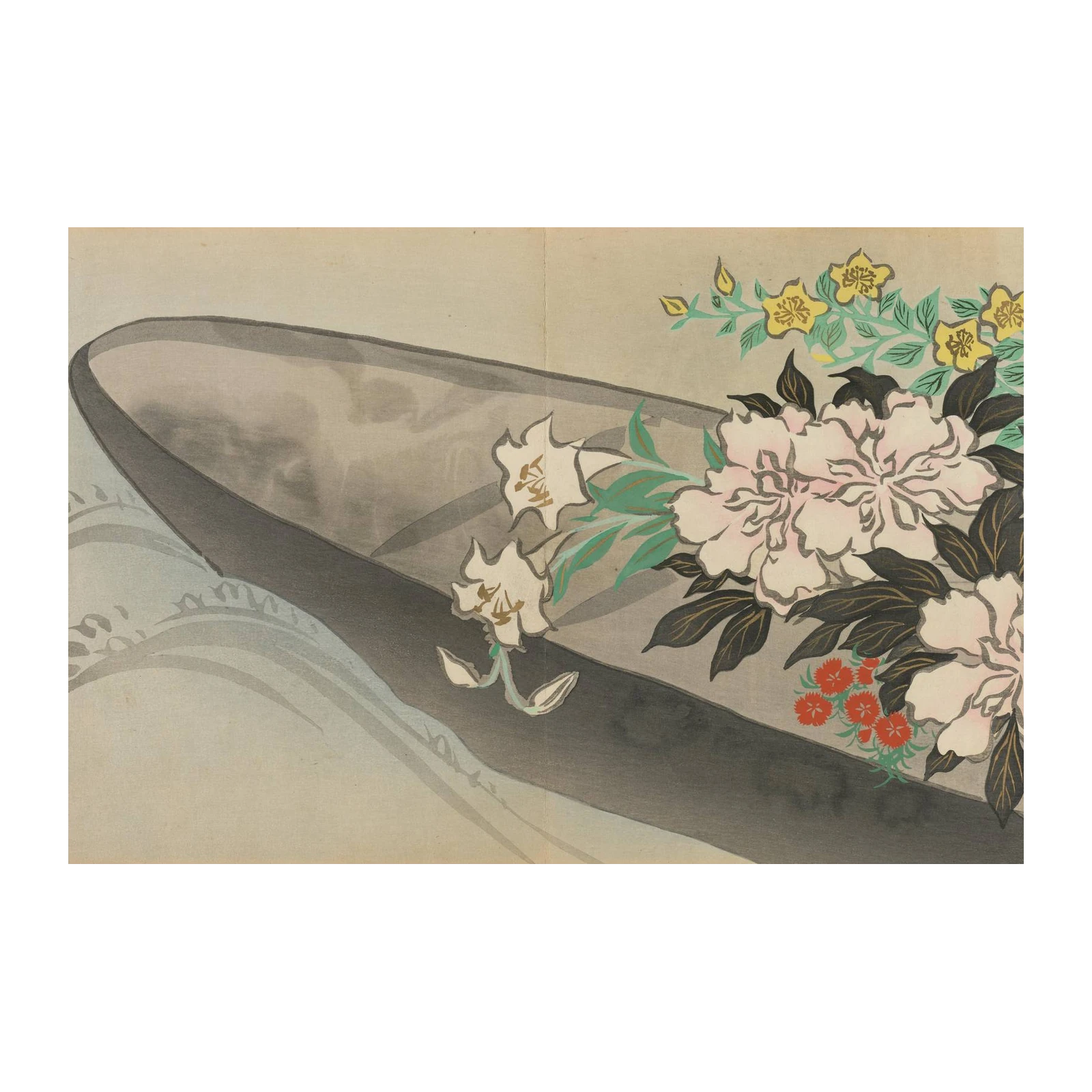 Elegant Floral & Boat Japanese Art Wall Art