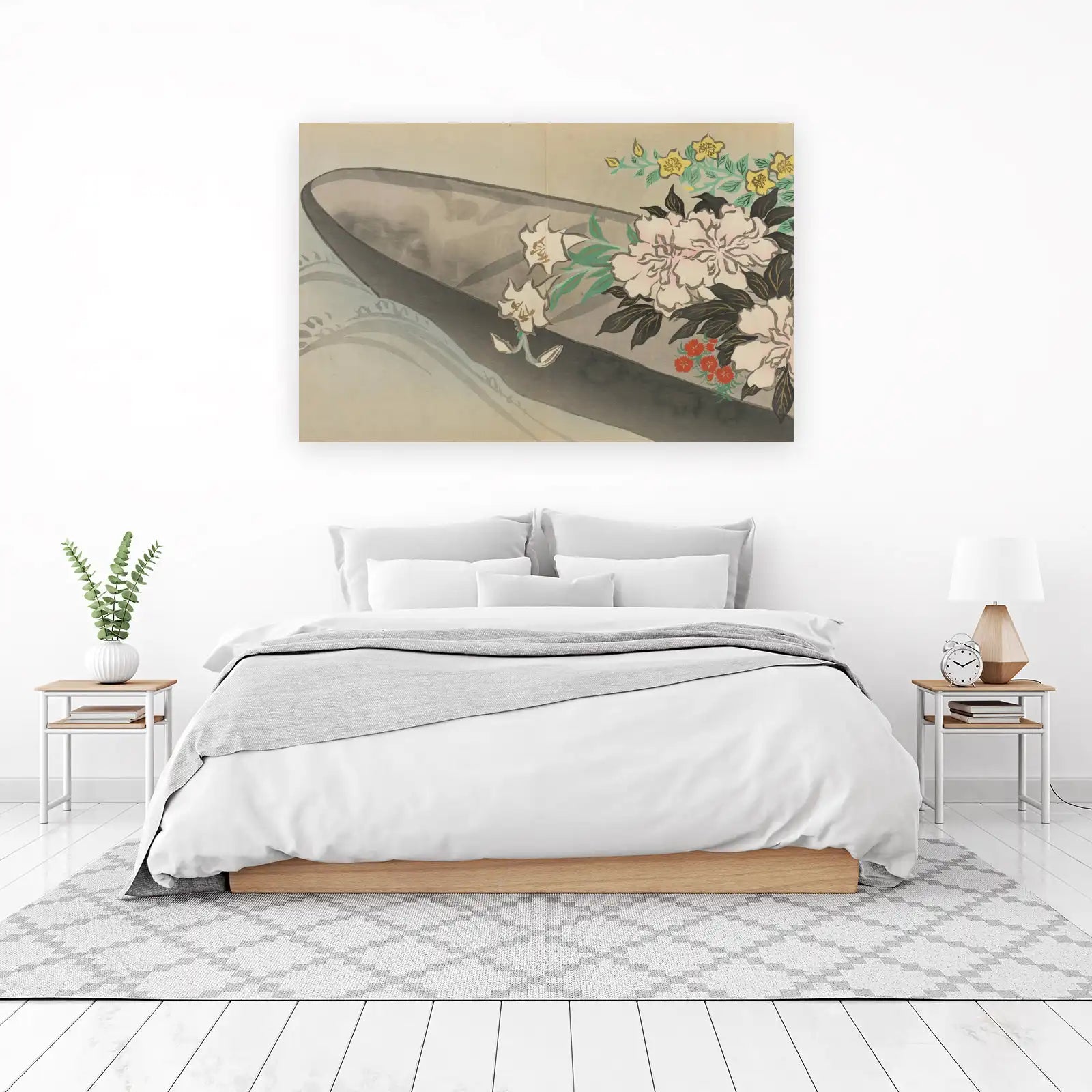 Elegant Floral & Boat Japanese Art Wall Art