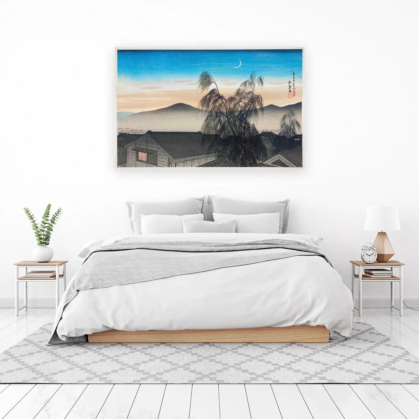 Japanese Moonlit Village Serenity Wall Art