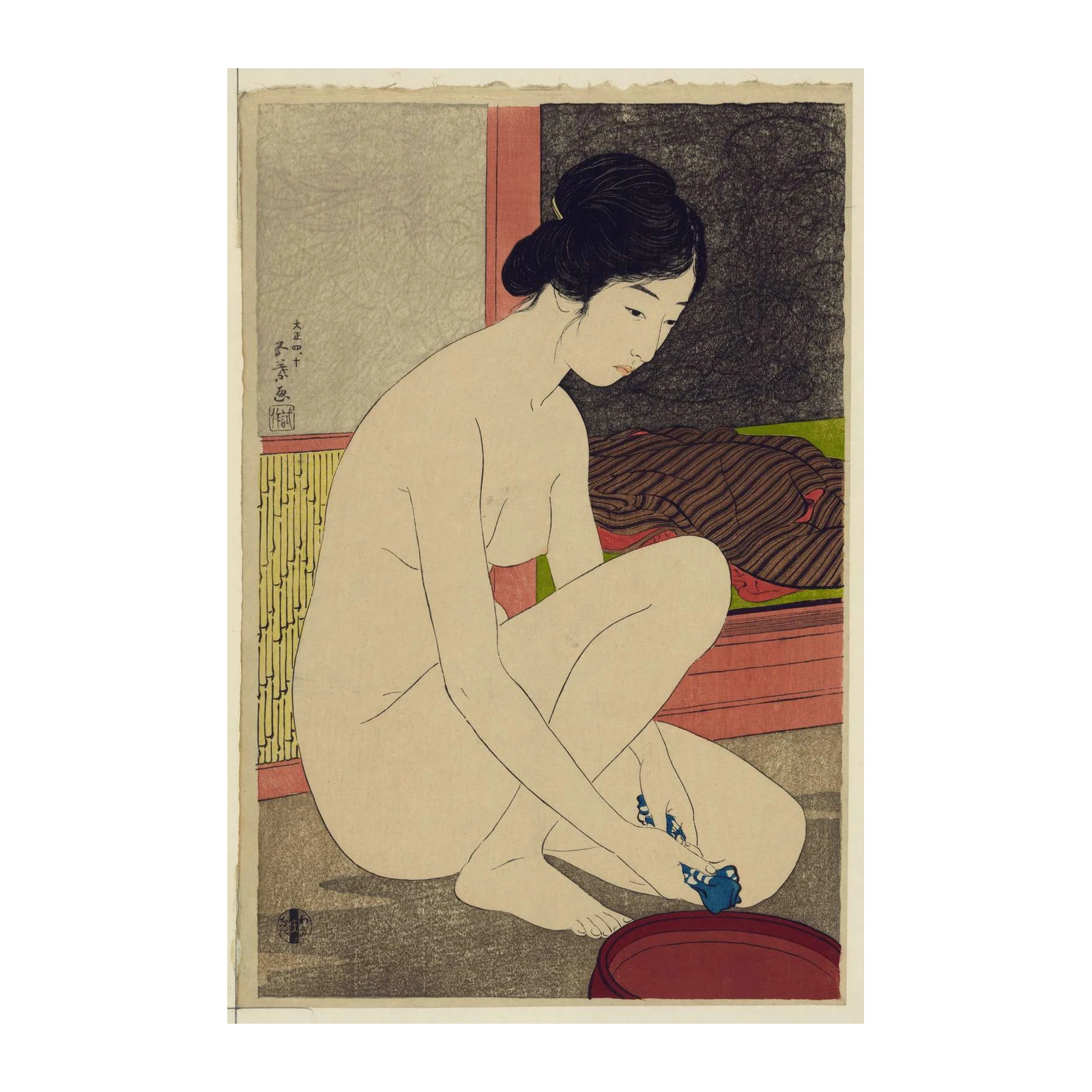 Elegant Geisha Bathing Scene Wall Art