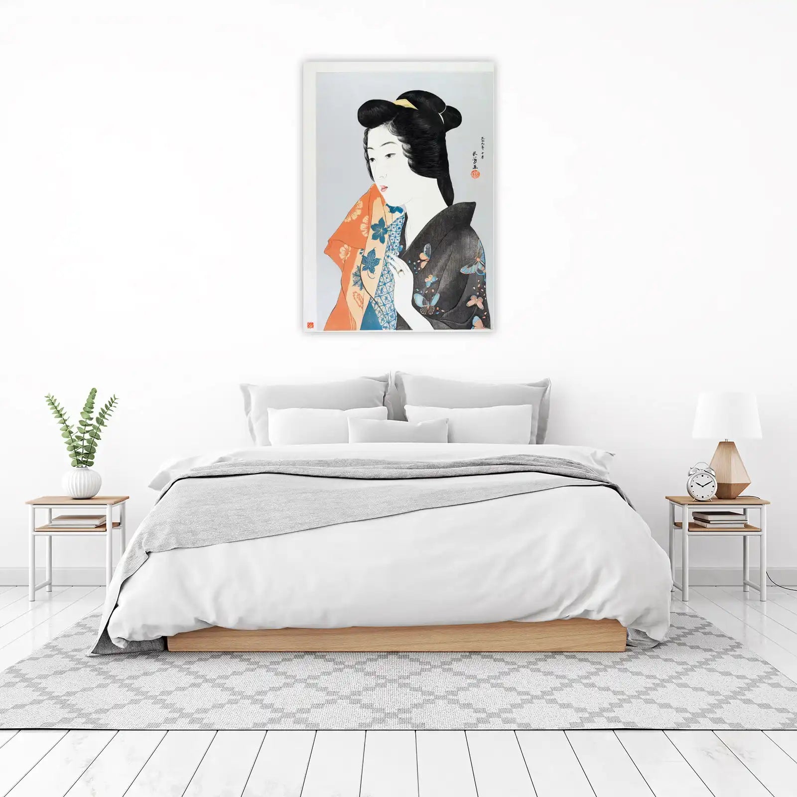 Elegant Japanese Lady Butterfly Kimono Wall Art