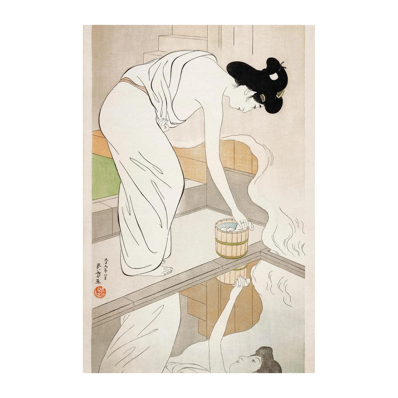 Serene Bathing Scene Japanese Art Wall Art