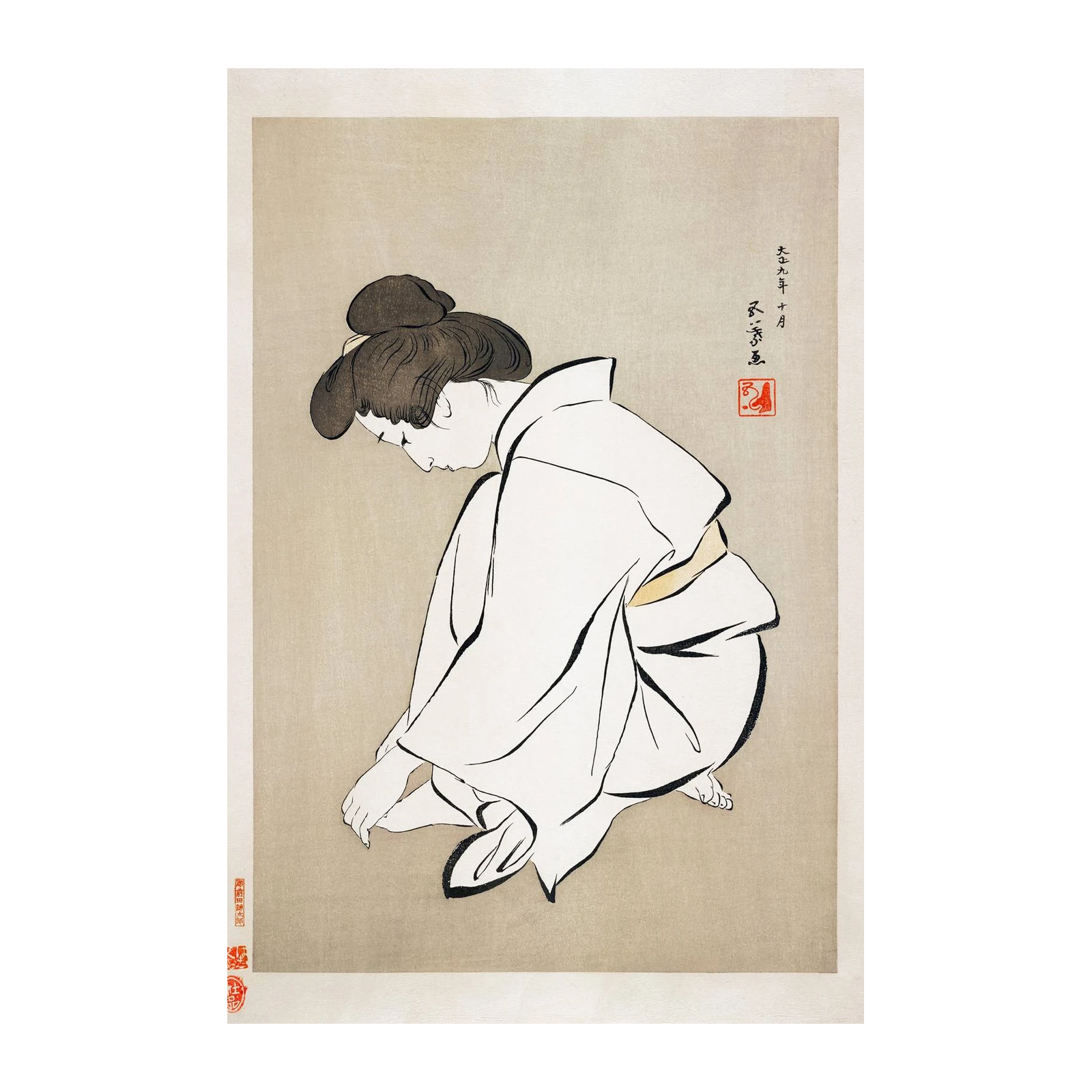 Serene Geisha Bowing Japanese Art Wall Art