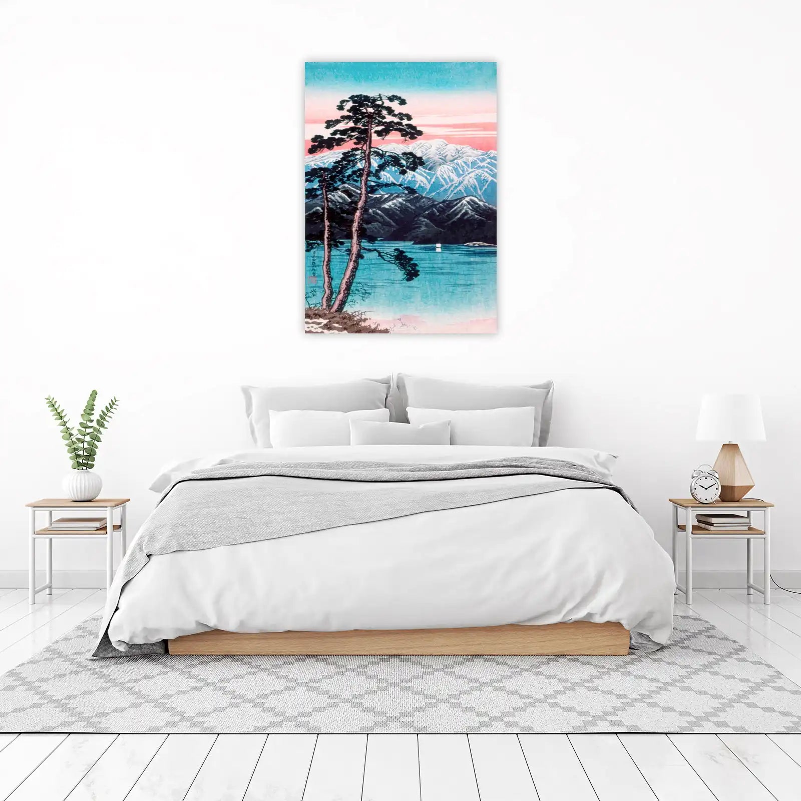 Serene Japanese Mountain Lake Pine Wall Art