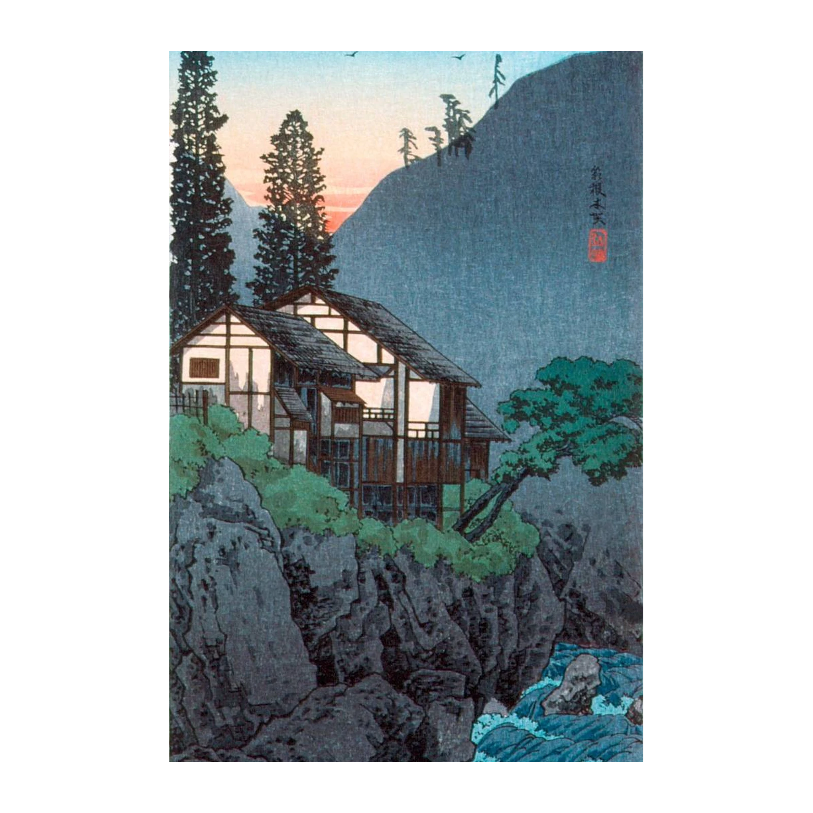 Serene Japanese Mountain House Wall Art