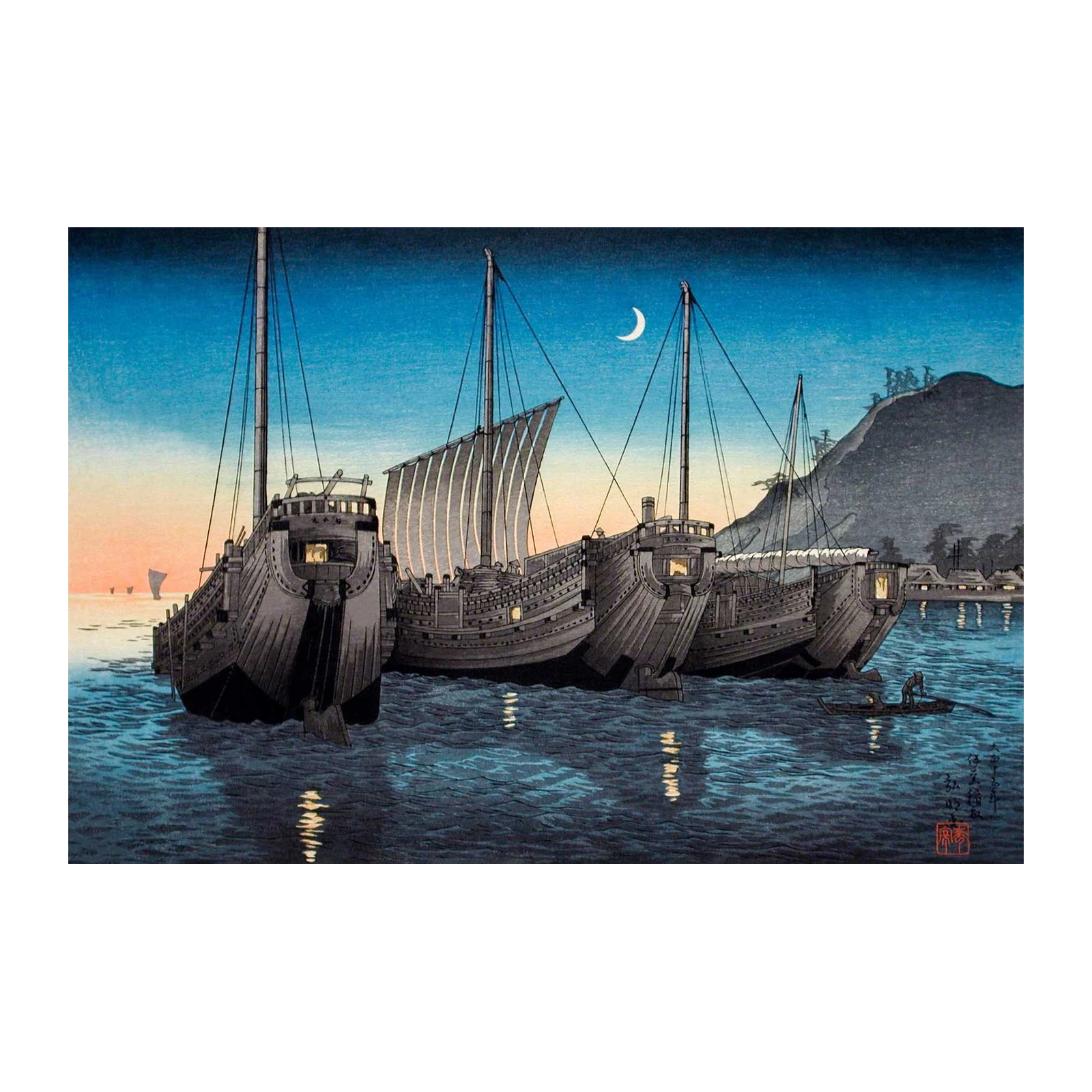 Serene Harbor: Japanese Boats Wall Art