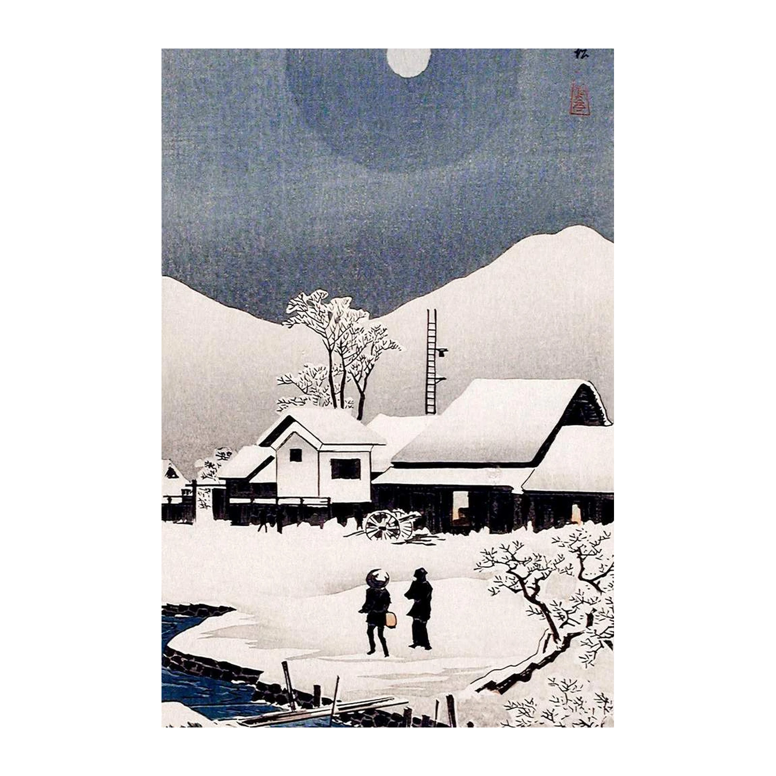 Serene Winter Moonscape Japanese Art Wall Art