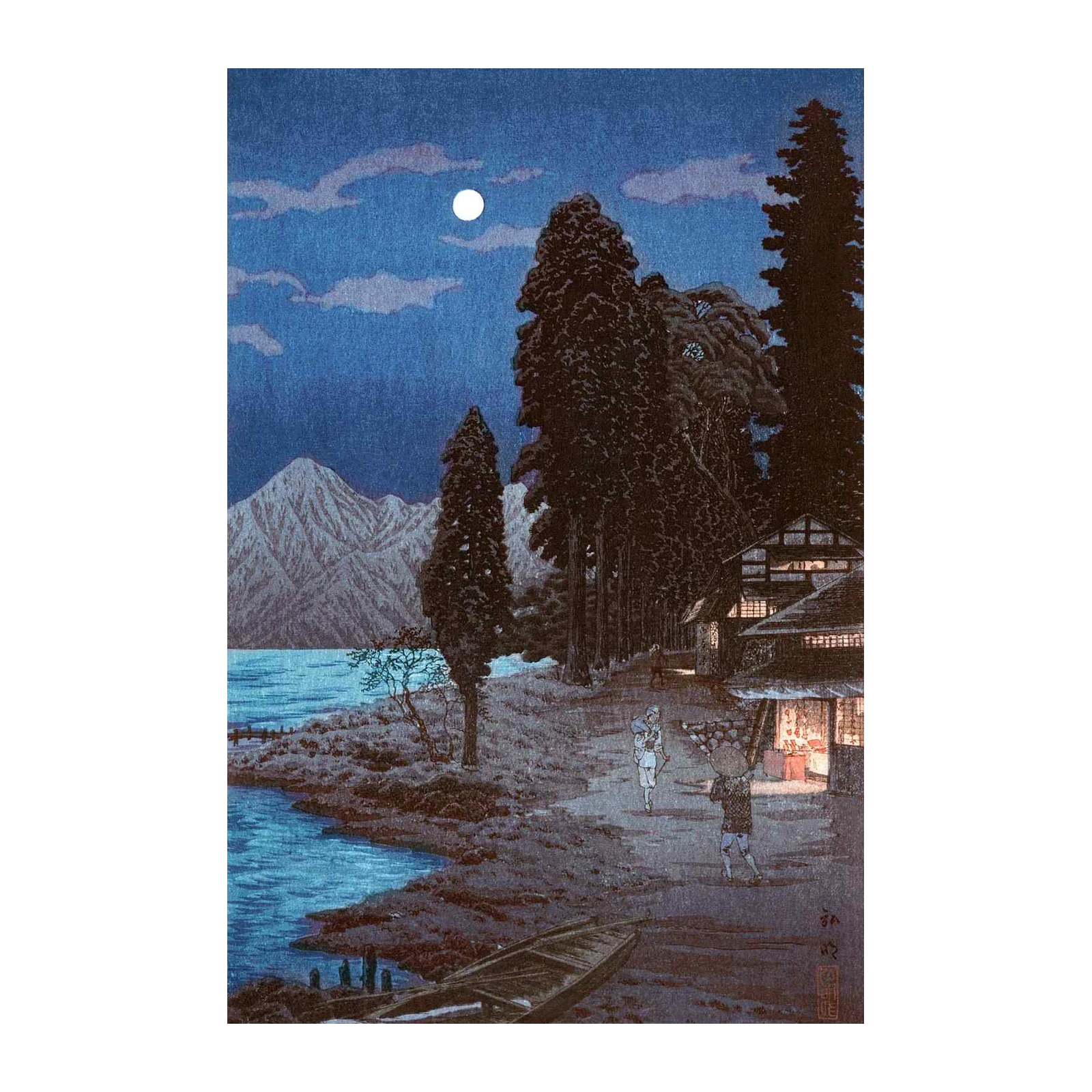Serene Moonlit Lake Japanese Landscape Wall Art