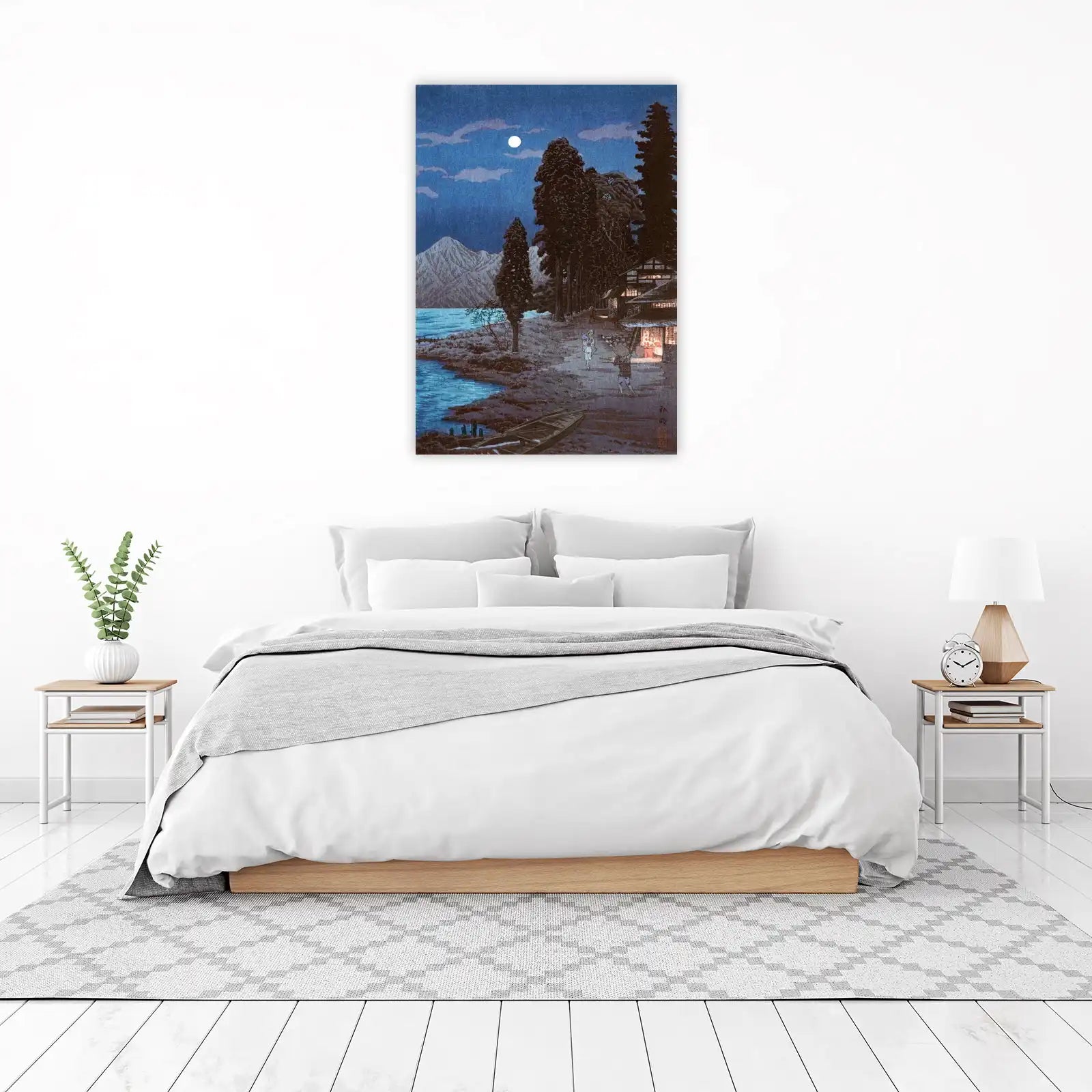 Serene Moonlit Lake Japanese Landscape Wall Art