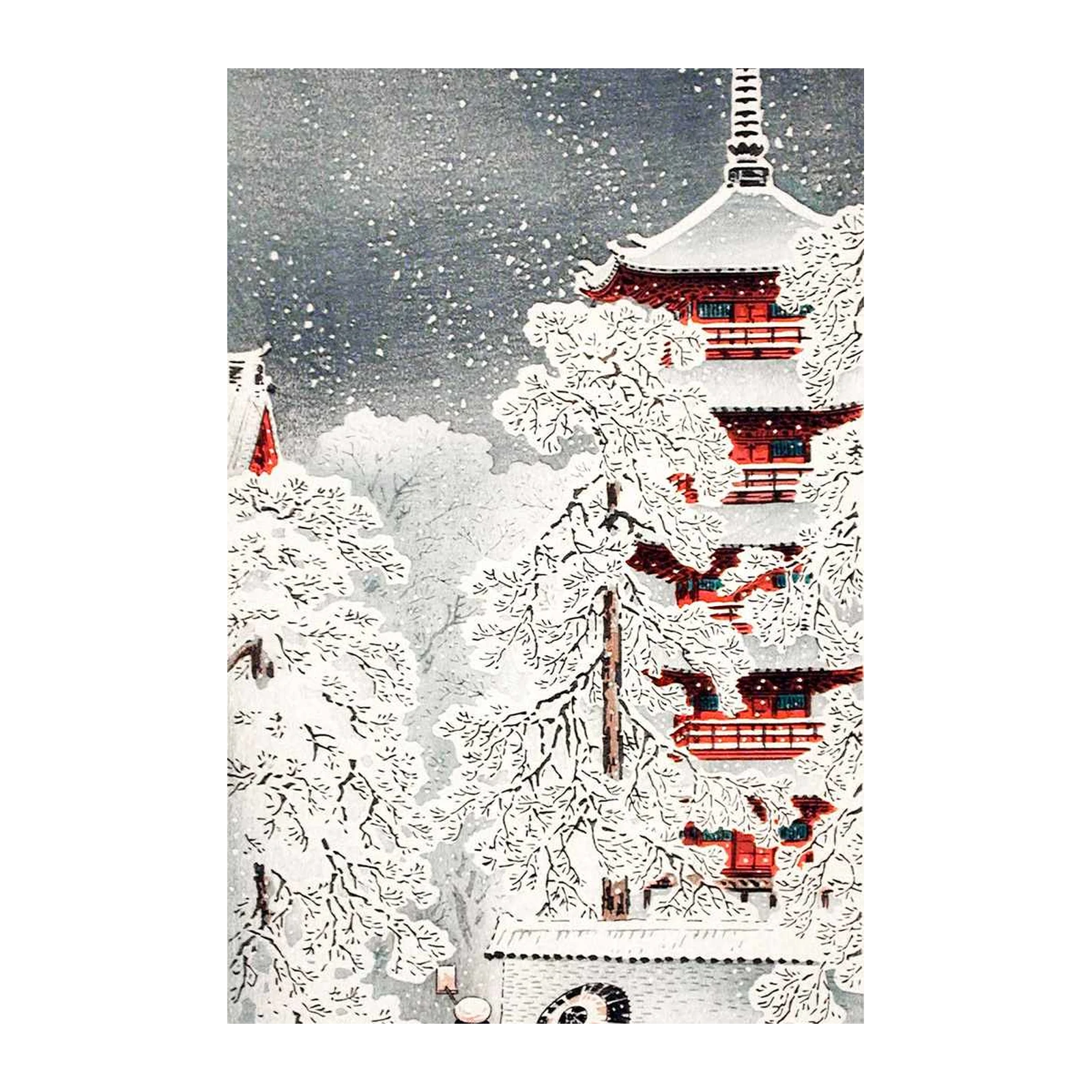 Serene Winter Pagoda Japanese Art Wall Art
