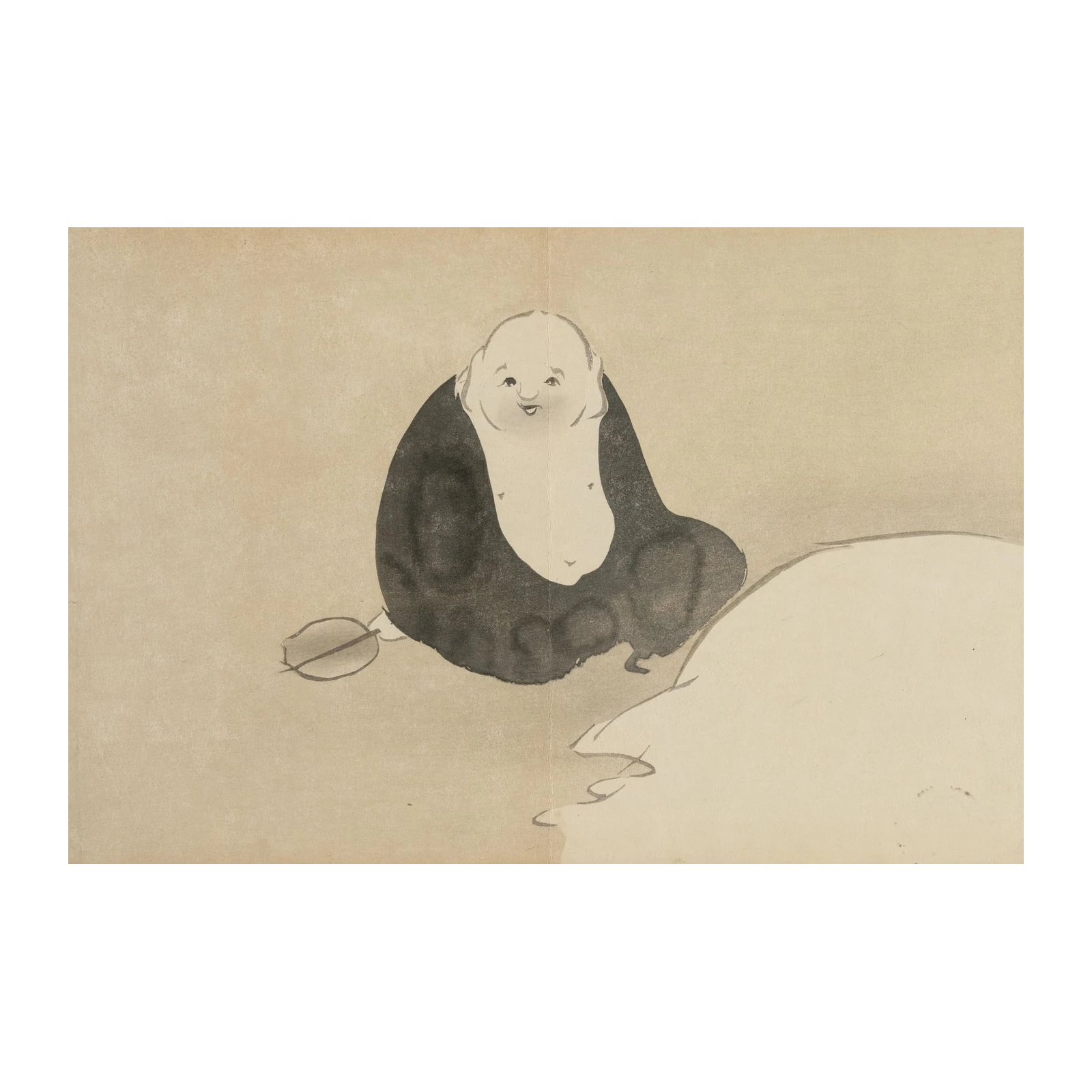 Chubby Zen Master Minimalist Ink Wash Wall Art