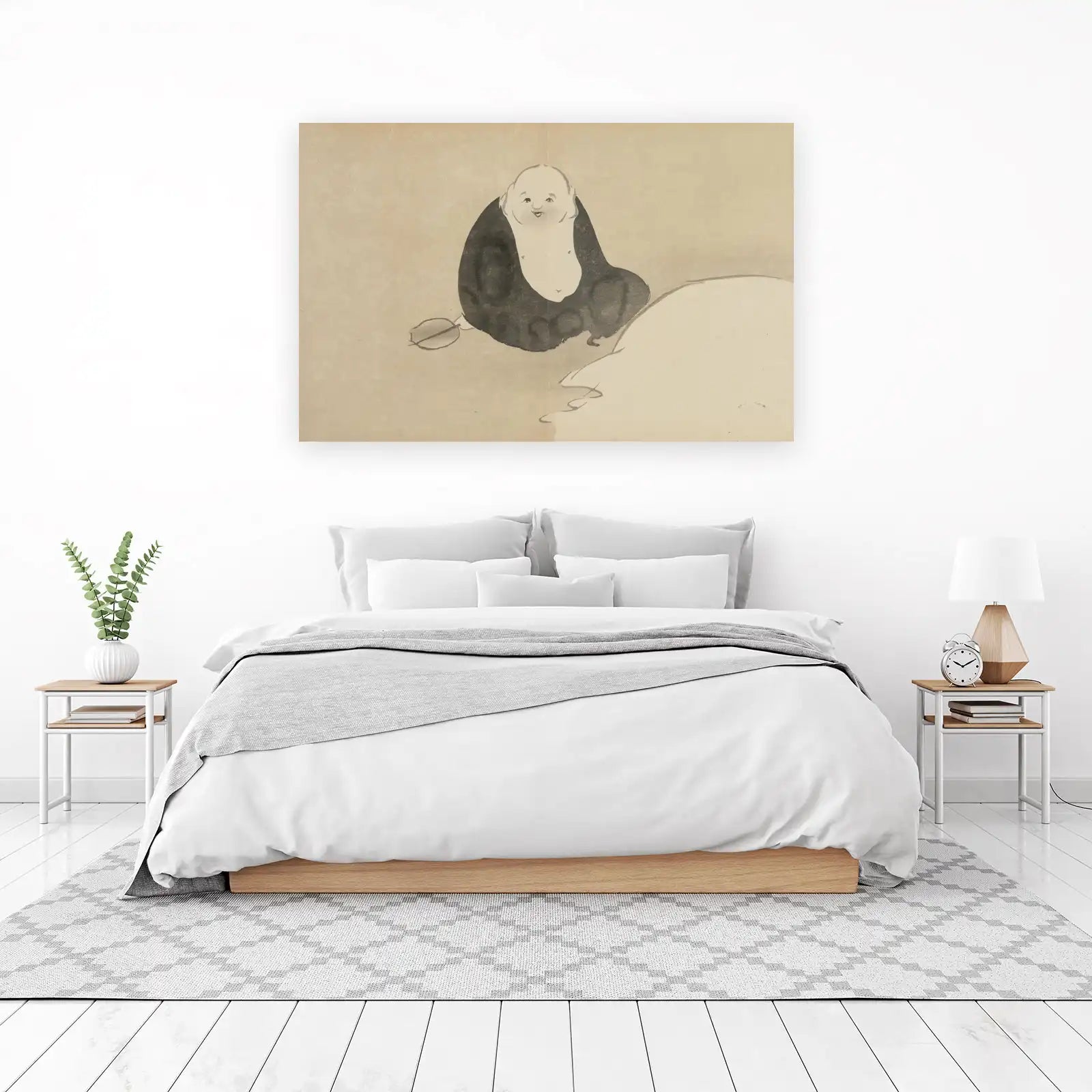 Chubby Zen Master Minimalist Ink Wash Wall Art